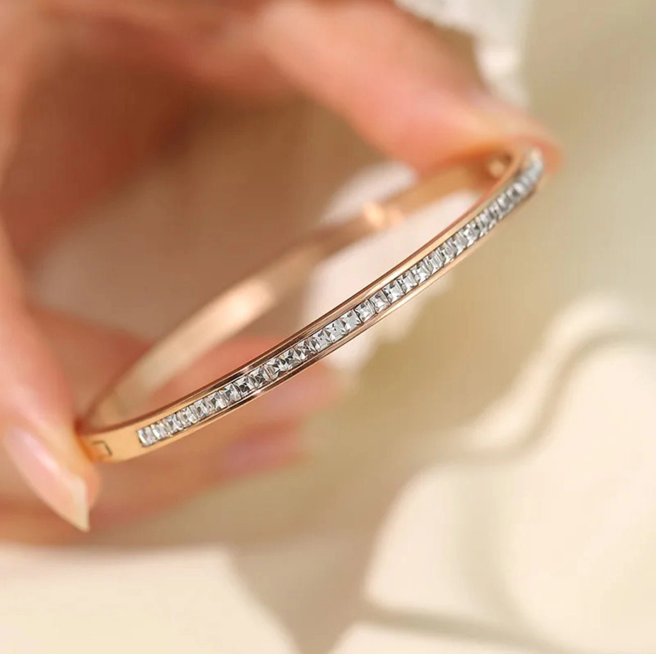 DressAtR Women's White Zircon Gold Tone Bangle Bracelet
