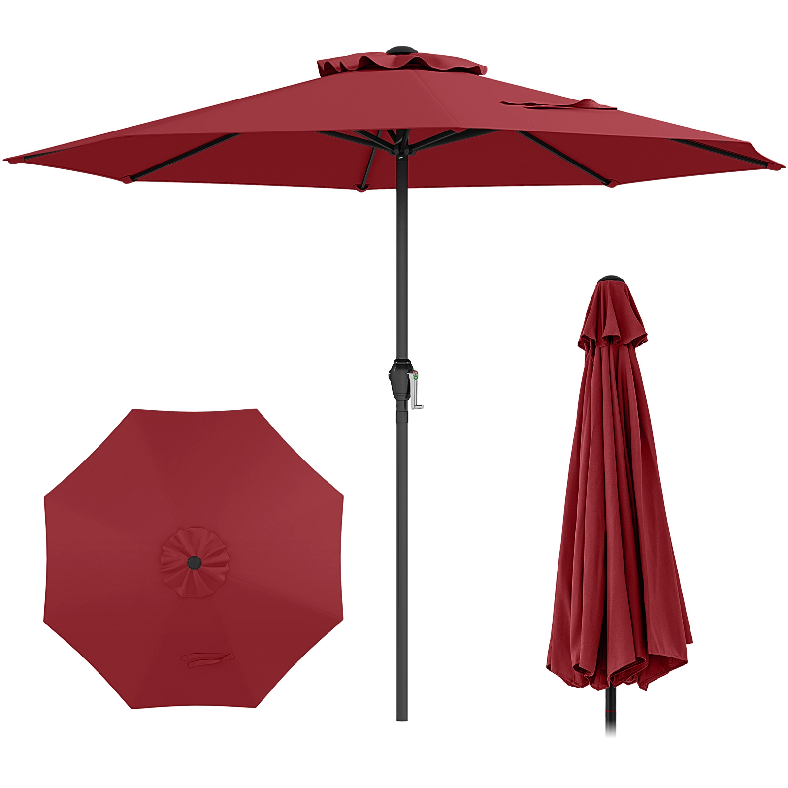 SUGIFT 8.5-ft Red Market Patio Umbrella with Crank, 8 Ribs and Vented Top