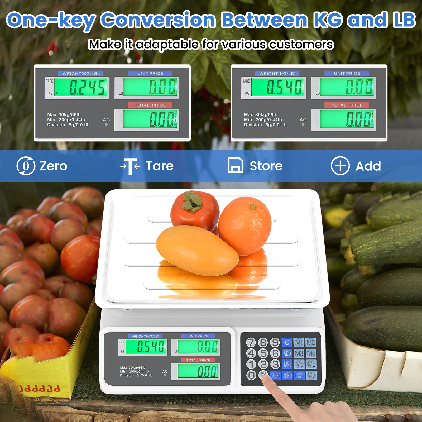 LJG 66lb Price Computing Scale Commercial Food Scale with Dual LCD Displays