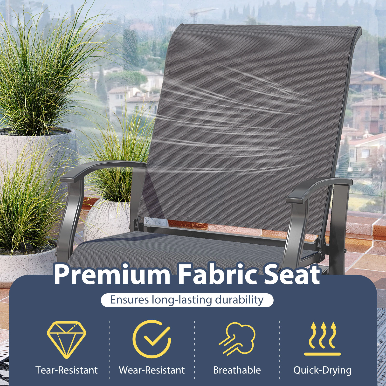 SUGIFT Outdoor Glider Chairs Set of 2 Gray with Tall Ergonomic Backrest