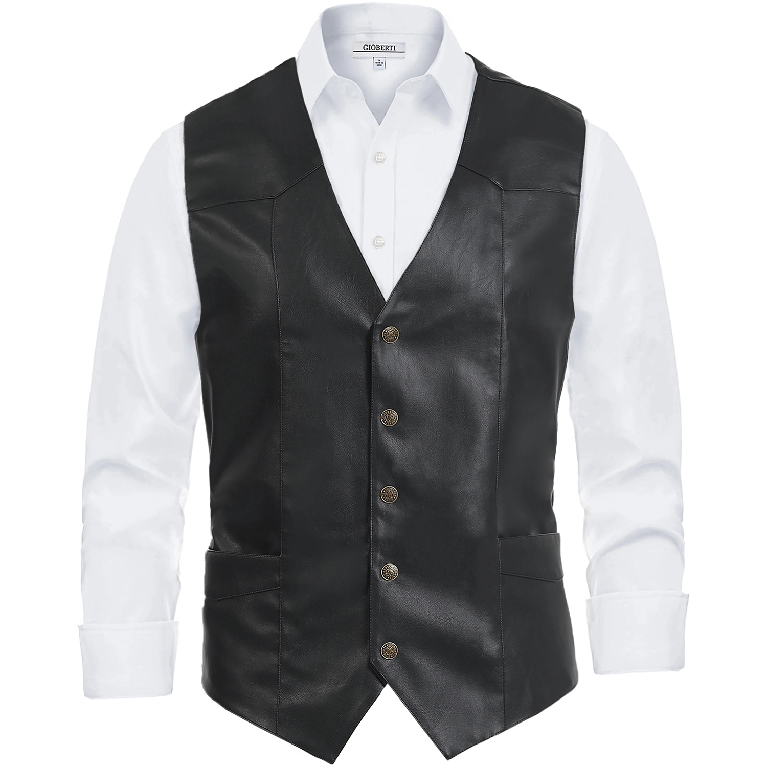 Gioberti Men's 5 Button Faux Leather Vest