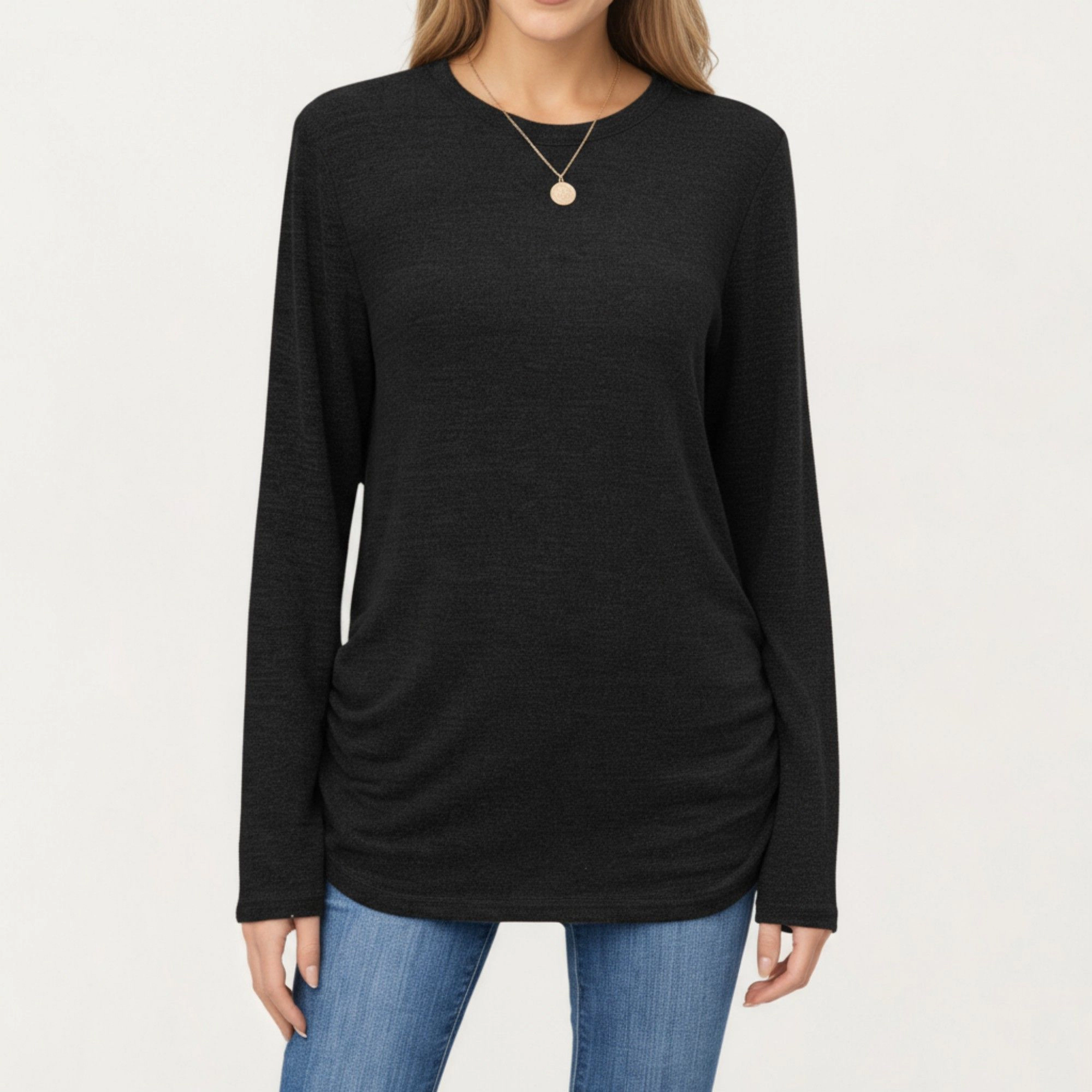 Anna-Kaci Women's Crew Neck Soft Knit Relaxed Fit Long Sleeve Top