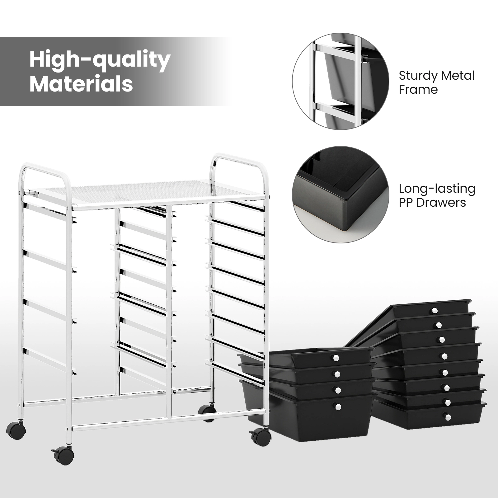 SUGIFT Black 12-Drawer Rolling Utility Cart with Punched Top Lockable Swivel Casters and Removable Drawers