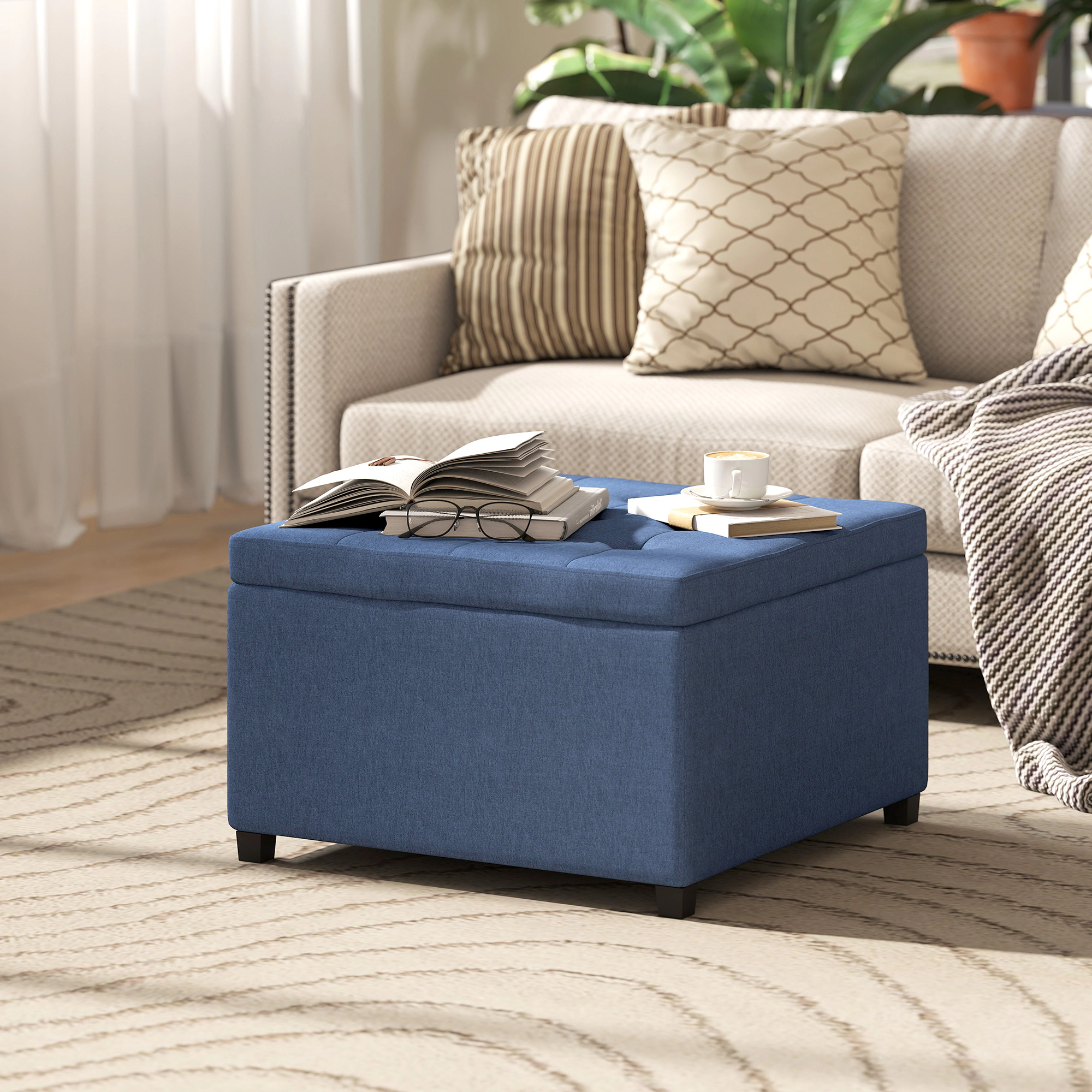 Hivvago Button Tufted Round Ottoman With Storage