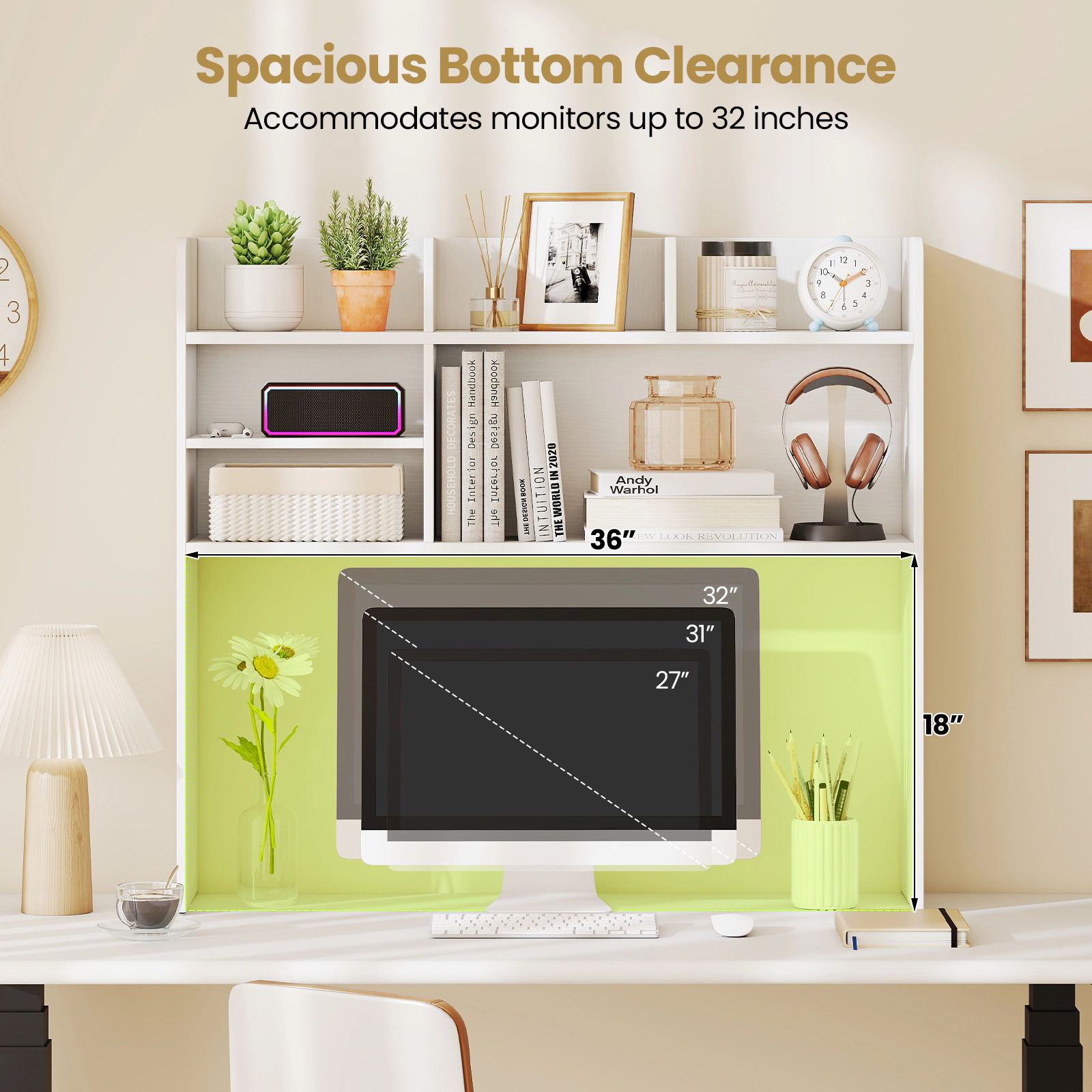 SUGIFT Desktop Bookshelf Countertop Storage Hutch 6 Shelves 66-lb Top Tier Capacity 22-lb Adjustable Shelf 55-lb Bottom