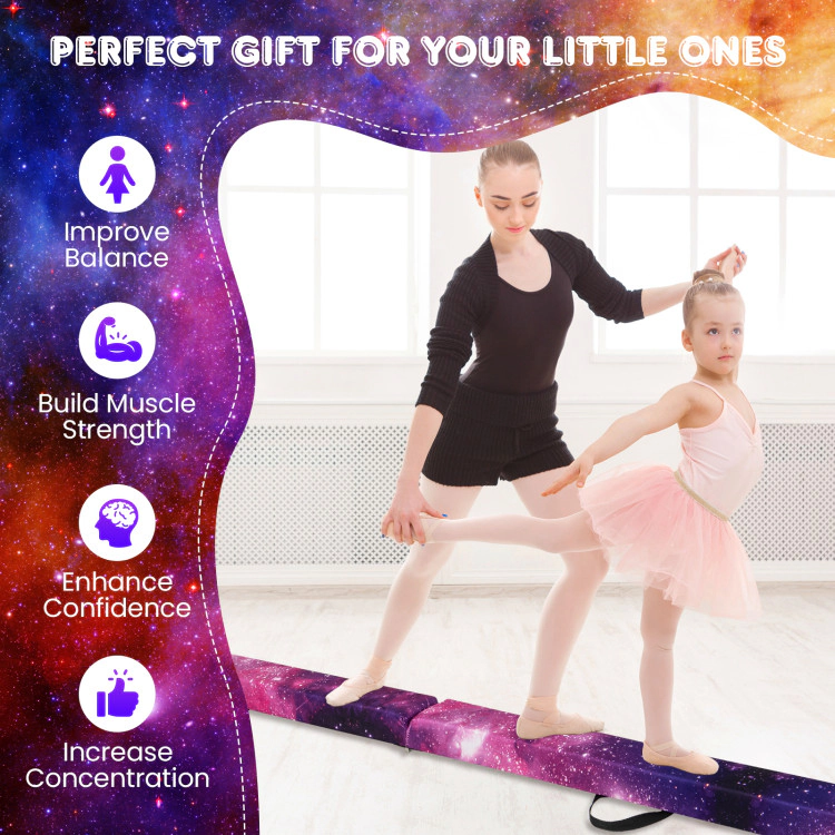 SUGIFT 9-ft Gymnastics Balance Beam with Anti-slip Base Pine Wood Frame 160-lb Capacity Ages 3-10 Purple Pink Brown