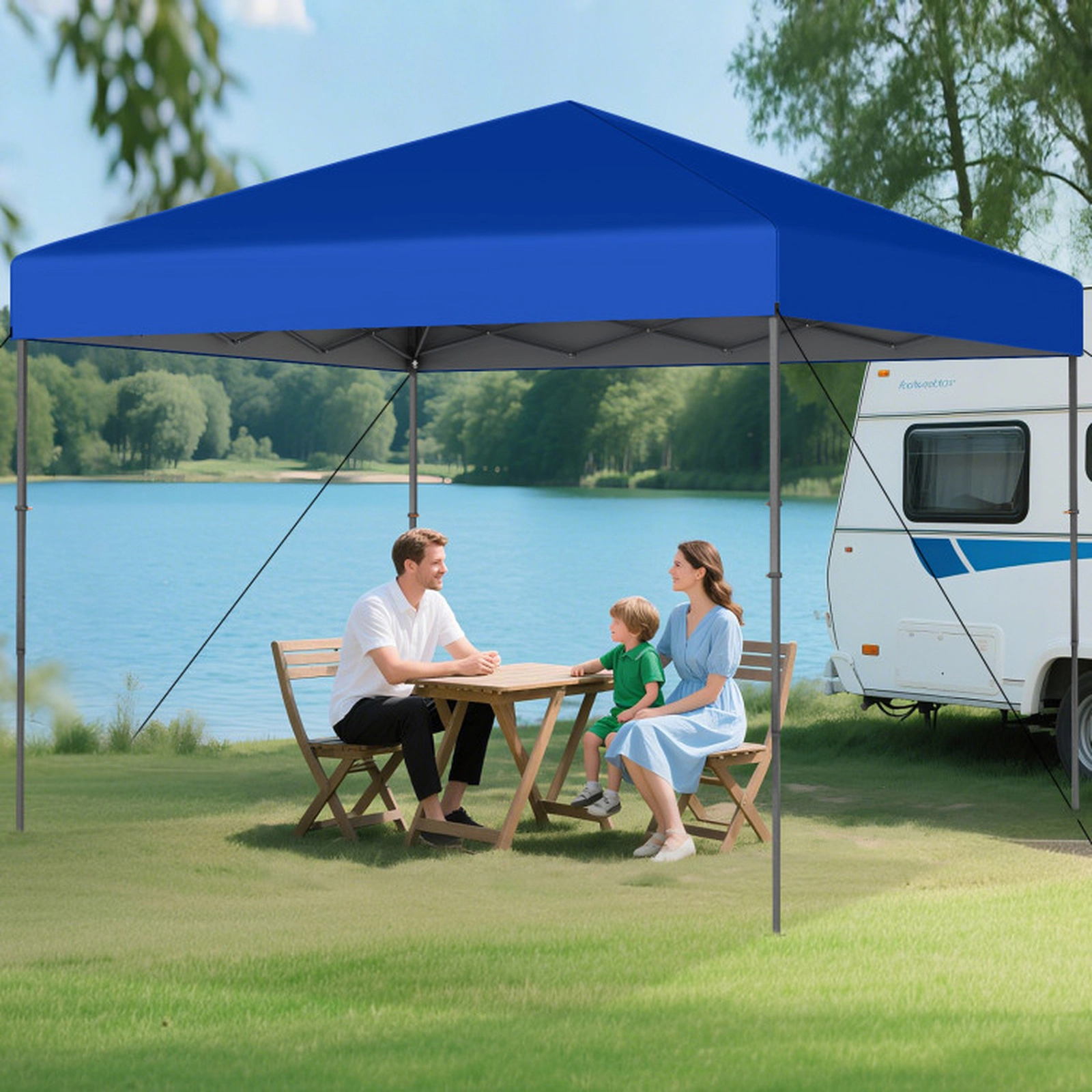 SUGIFT Blue 10-ft by 10-ft 3-Position UPF50+ Silver-Coated Oxford Pop Up Canopy Tent with Carrying Bag