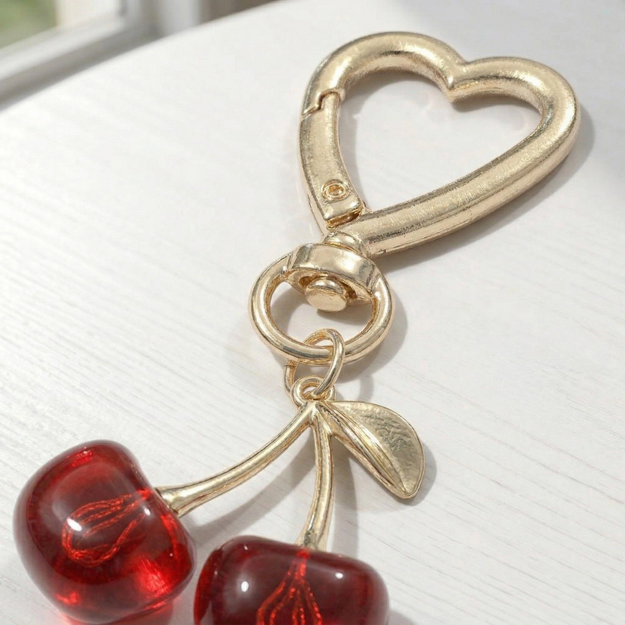 Alilang Women's 3 Pcs Cherry Charm Keychain Set with Heart Clip Decorative Bag Charm Accessory