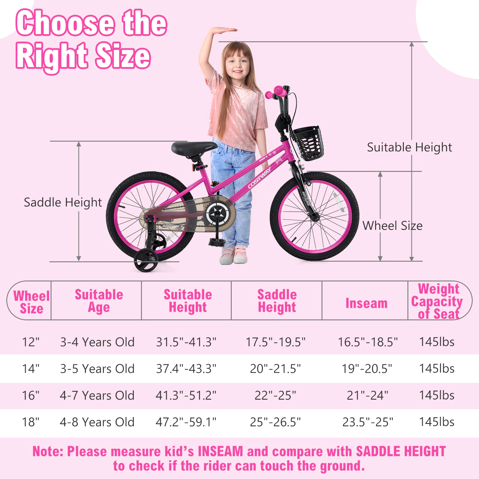 LJG 12 Inch Kids Bike Adjustable Bicycle with Front Basket for Children Aged 3-4 Years Old