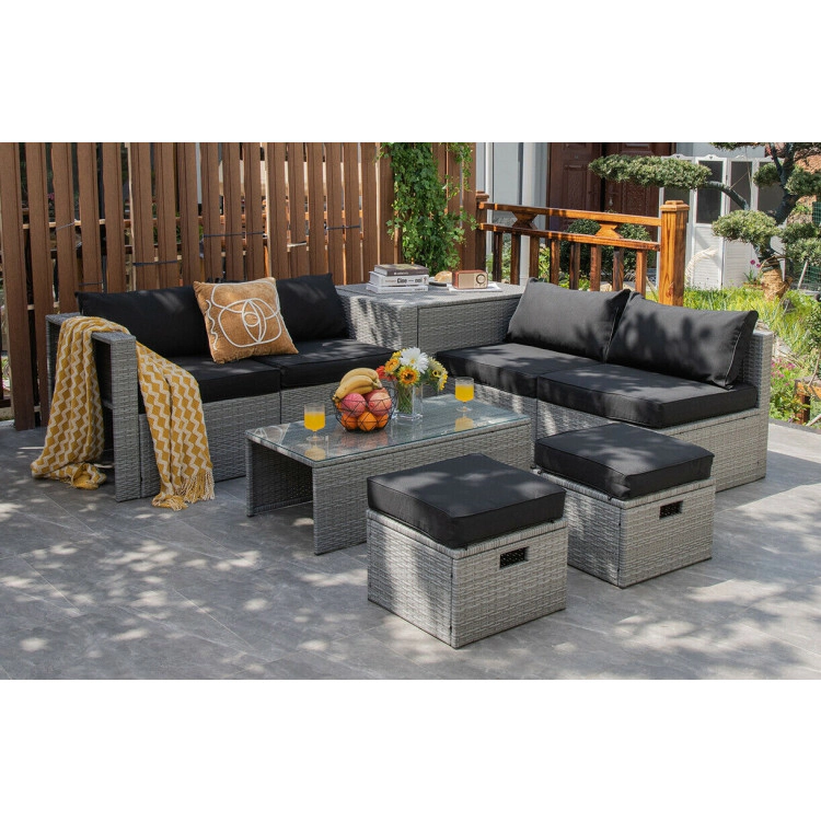 Hivvago 8 Pieces Patio Rattan Furniture Set With Storage Waterproof Cover And Cushion