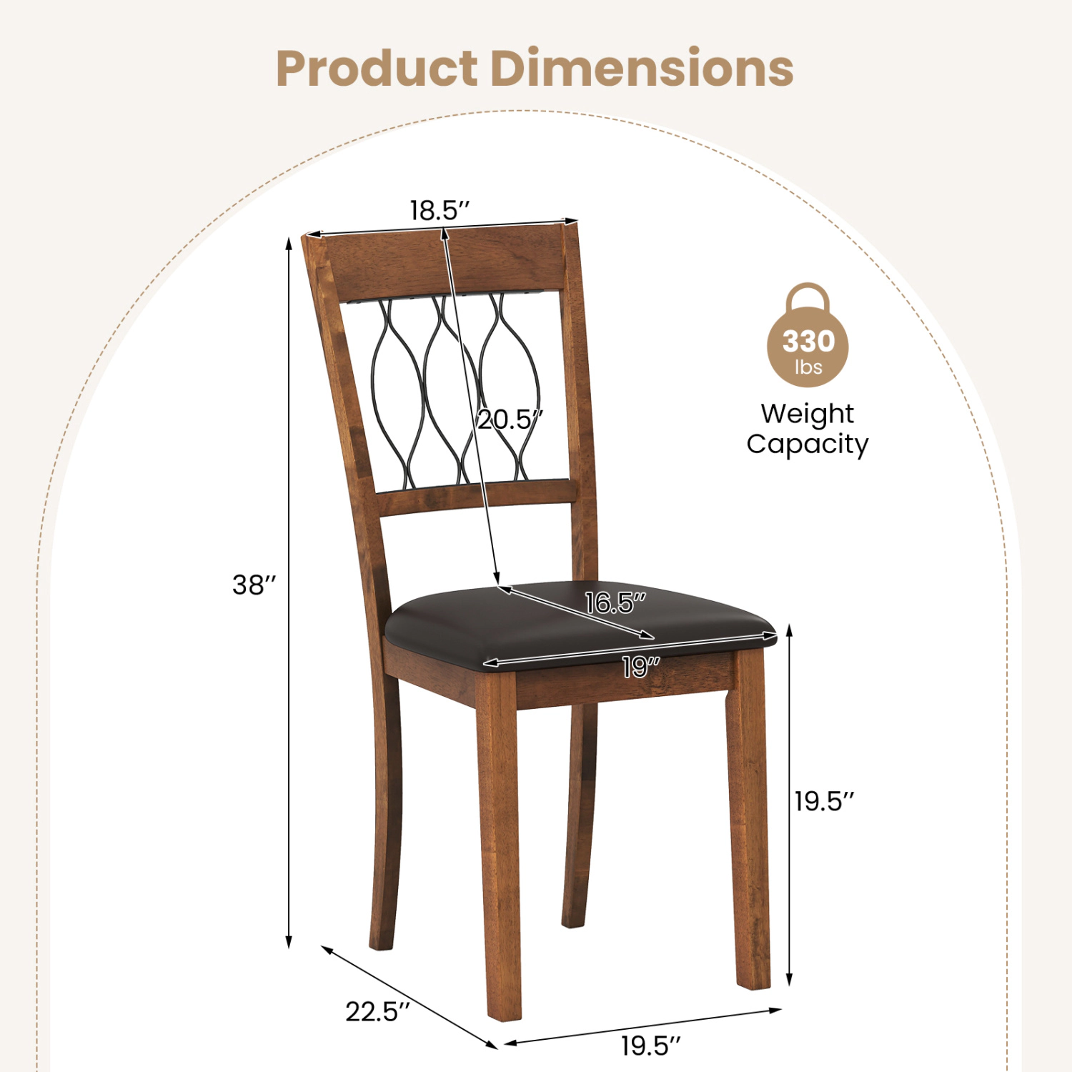 SUGIFT Walnut Faux Leather Upholstered Padded Seat Hollow Back Set of 2 Dining Chairs
