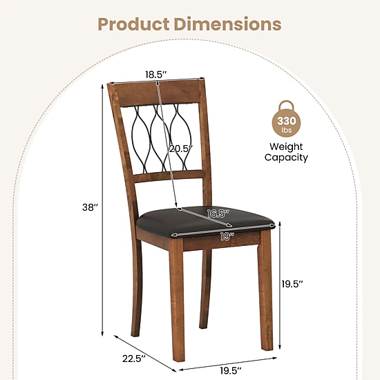 SUGIFT Set of 2 Walnut Faux Leather Dining Chairs with Hollow High Back 19.5-in W 38-in H 330-lb Per Chair