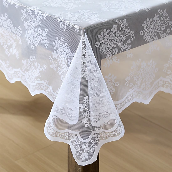 HLC.ME Jolene Floral Scalloped Lace Fabric Wrinkle Resistant Tablecloth