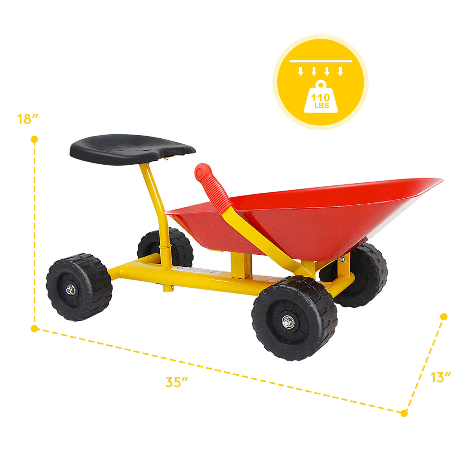 SUGIFT 8-In Heavy Duty Kids Ride-on Sand Dumper with 4 Wheels 110-lb Capacity Ages 4-12 As the Pictures Show 28-in Long