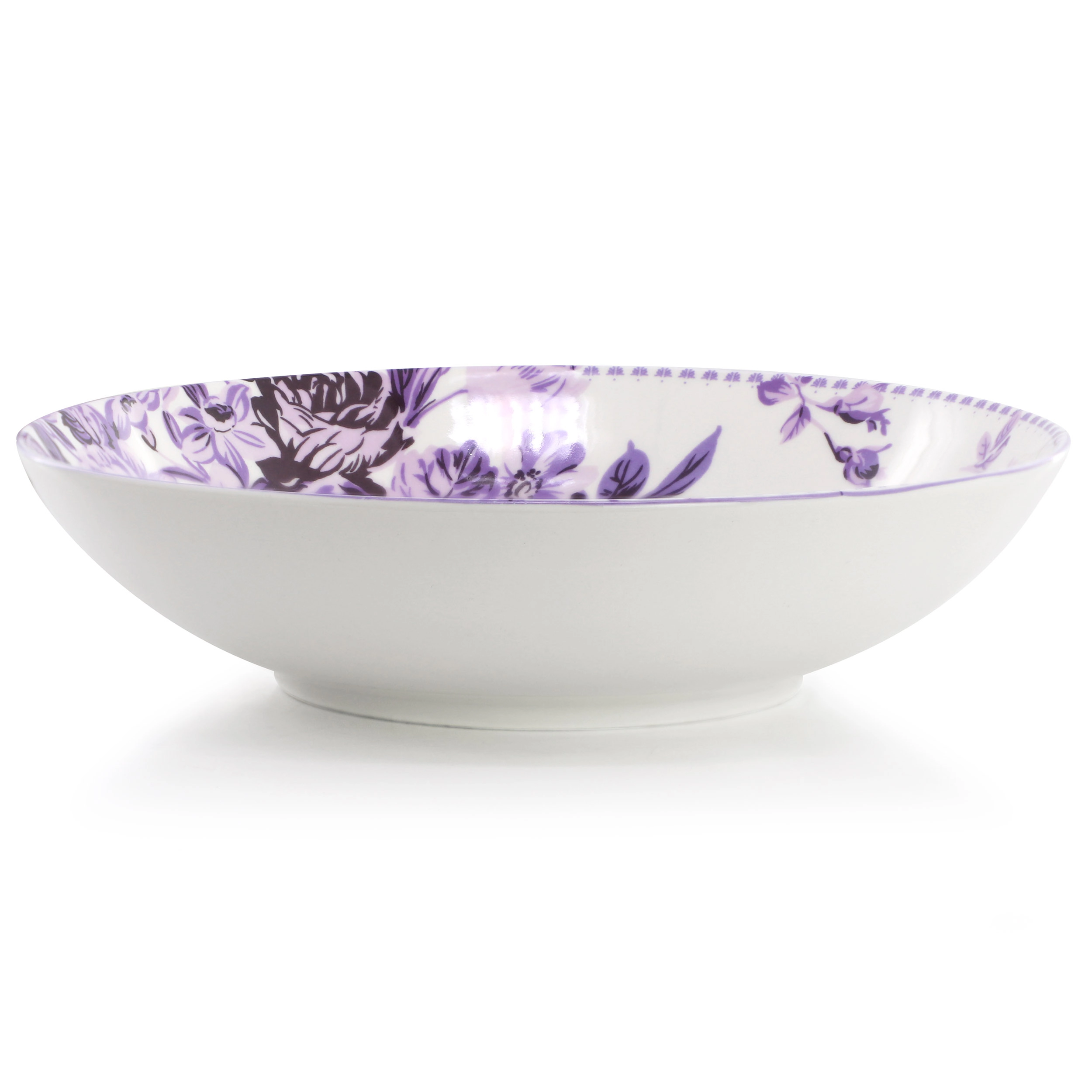 Elama Traditional Purple Rose 24 Piece Porcelain Double Bowl Dinnerware Set