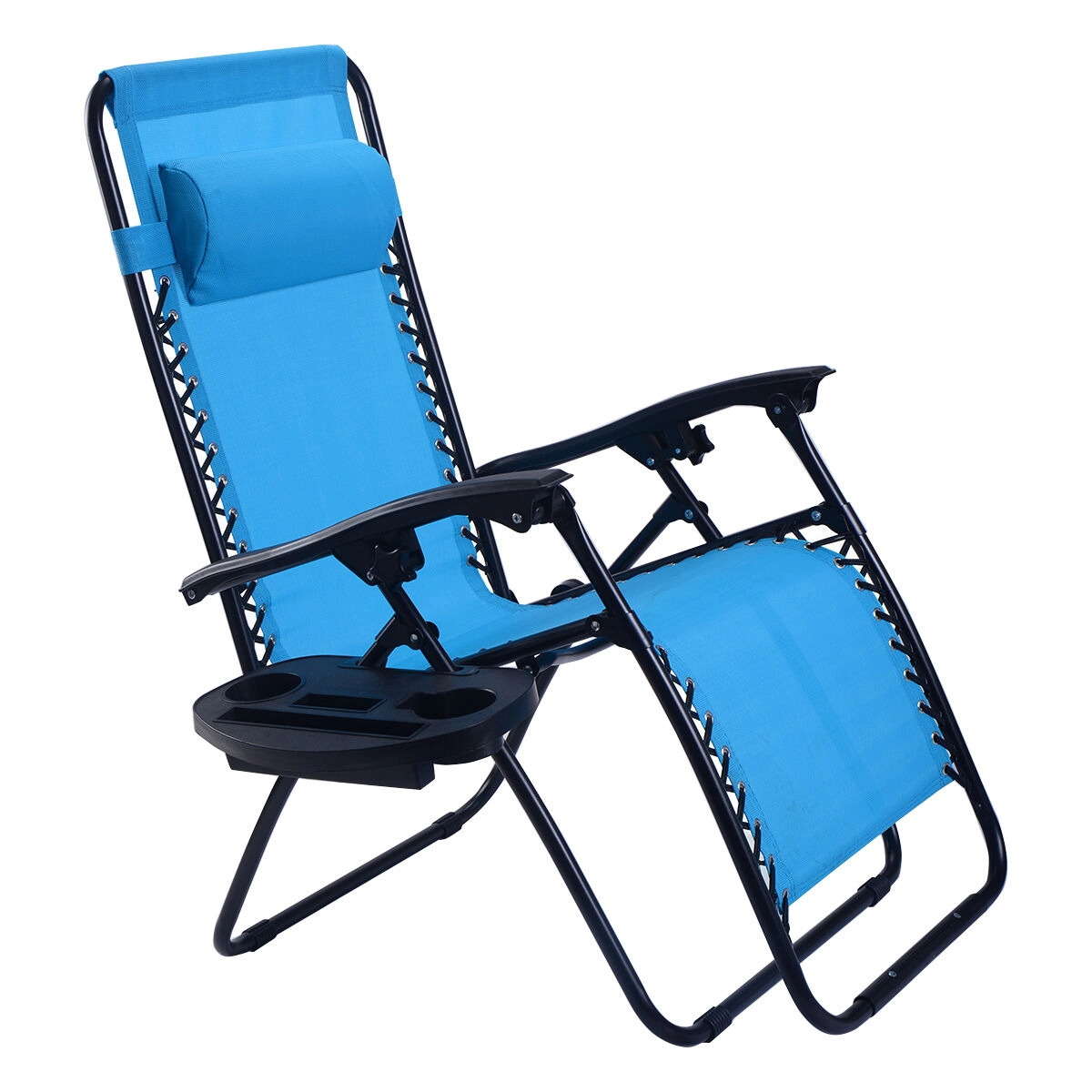 SUGIFT 2-Piece Folding Zero Gravity Lounge Chair Set 310-Lb Capacity Steel Frame 57-in Unfolding Length Light Blue