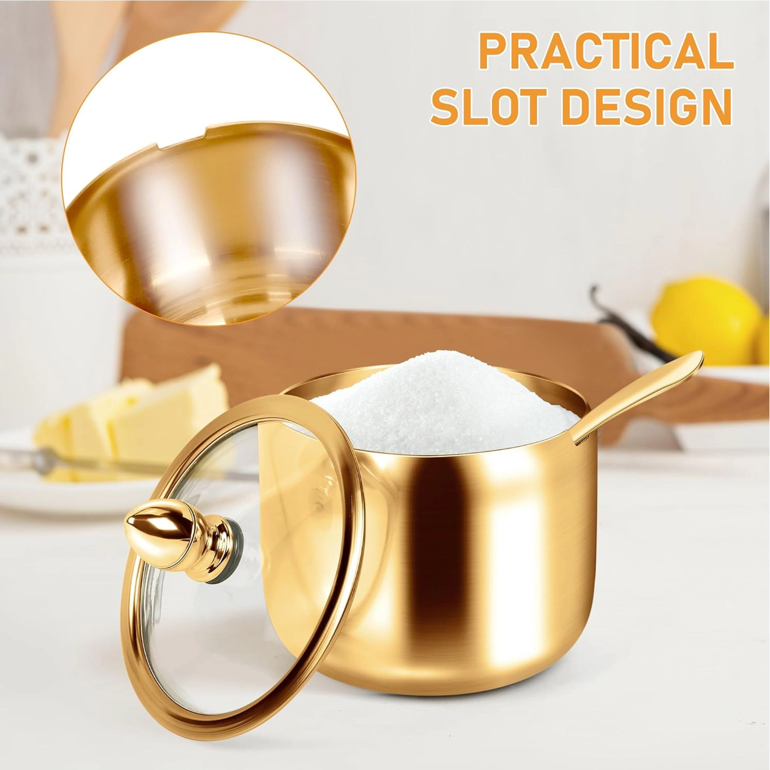 Stock Preferred Pack of 2 Coffee and Sugar Dispenser Set with Tray Glass Lids Spoons 10 oz