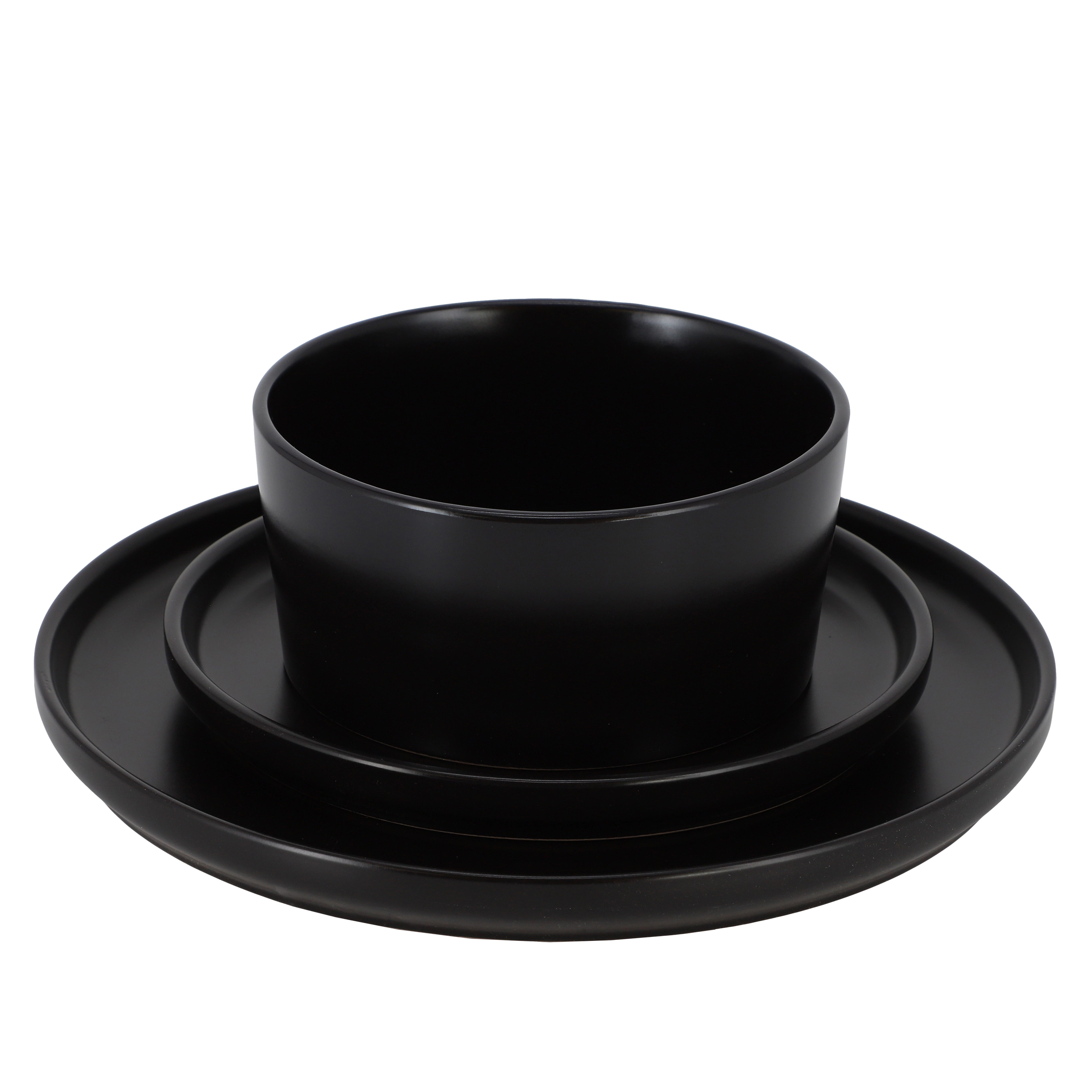 Elama Josh 18 Piece Stoneware Dinnerware Set in Matte Black