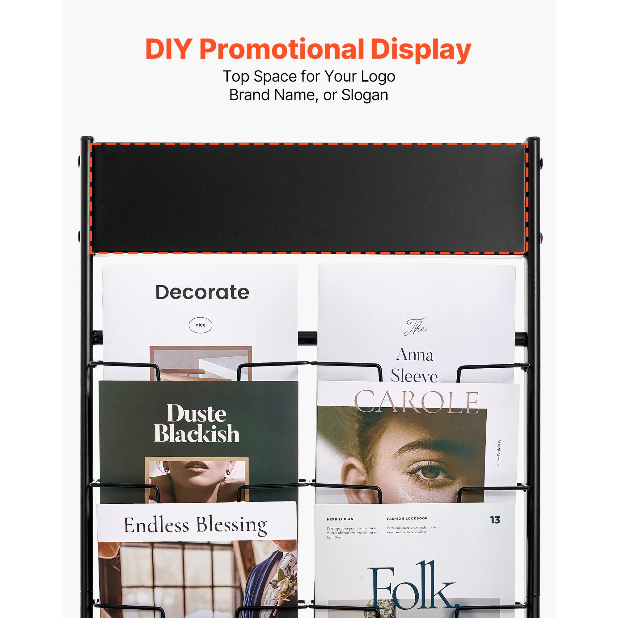 HONGGE Brochure Display Rack Pockets Magazine Literature Stand Portable Floor Standing Metal