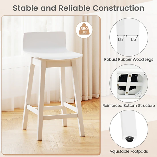 SUGIFT Set of 4 White 24.5 in Counter-Height Swivel Bar Stools
