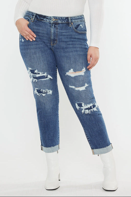 Kancan Women's Plus Mid Rise Slim Boyfriend Jeans Jayleen