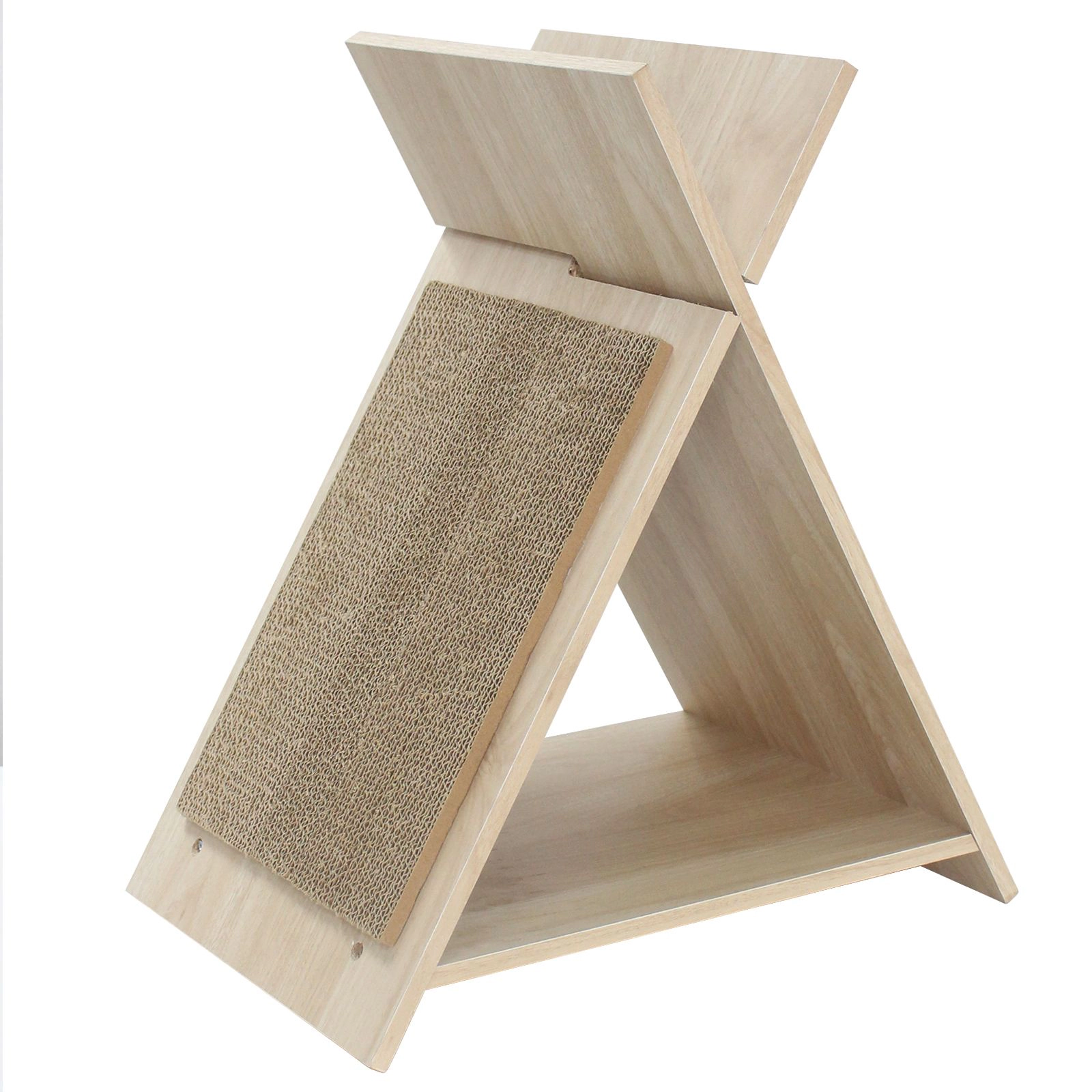 SlickBlue Triangle Cat Scratcher with Tunnel & Wooden Lounge