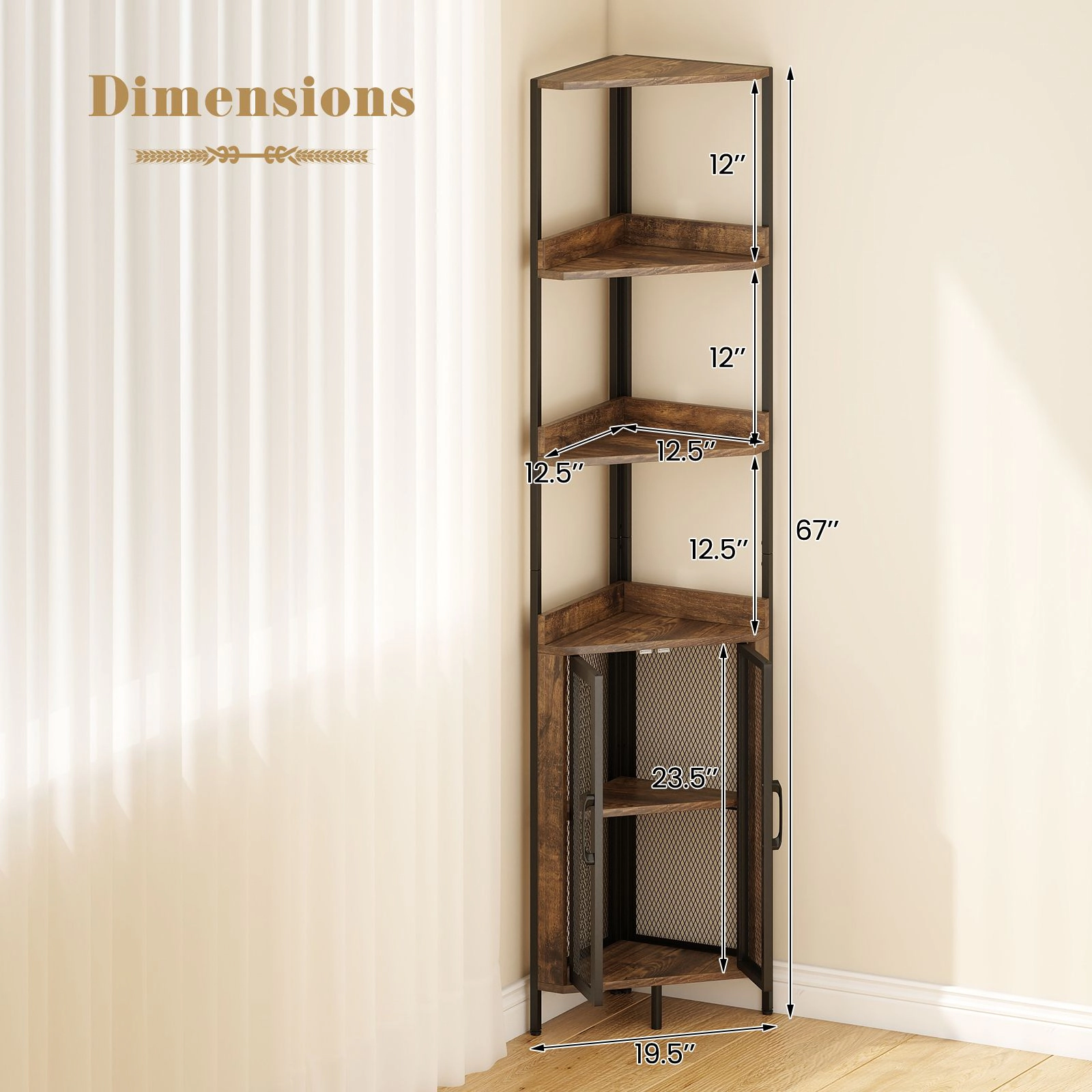 SlickBlue 6-Tier Corner Bookshelf with Storage Cabinet and Open Shelves