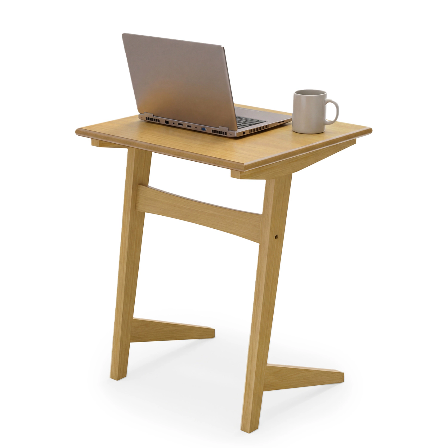 Glintex C-Shaped Sofa Side Table with Wood Veneer Top and Triangular Support Legs, Natural