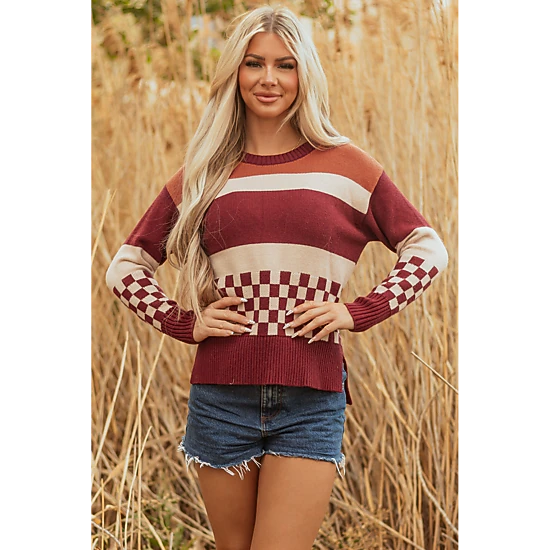 Threaded Pear Women's Noelle Checkered Knitted Sweater