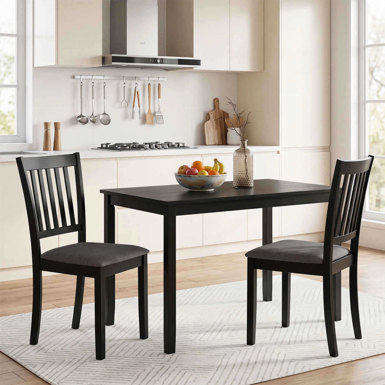 LJG Set of 2 Wooden Dining Chairs Upholstered Kitchen with Rubber Wood Frame