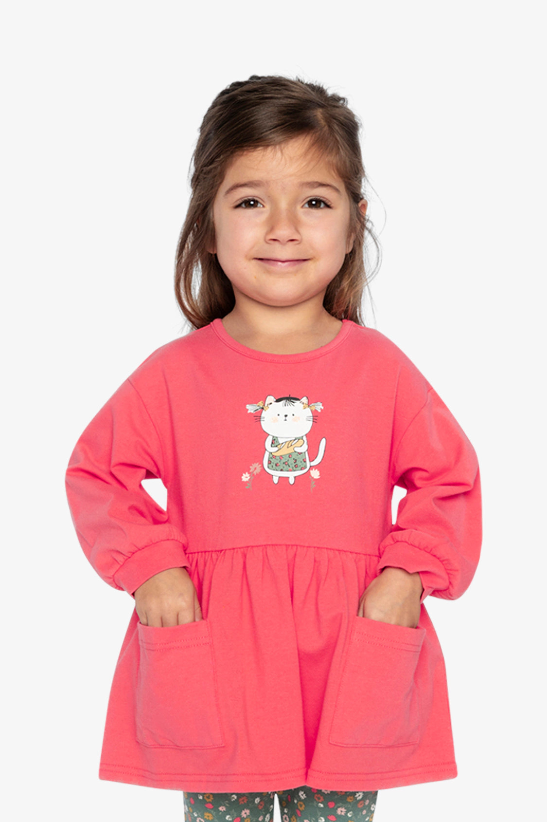 Deux par Girls Cat Graphic Patch-Pocket Organic Cotton Tunic