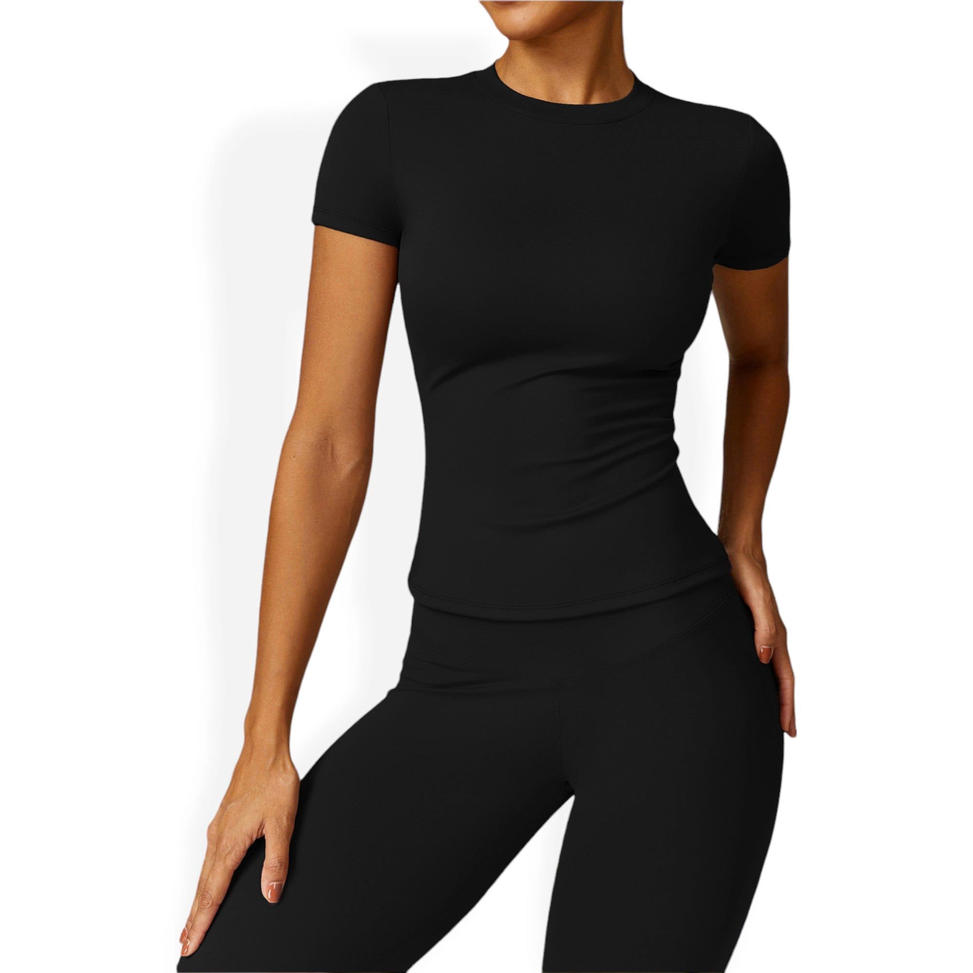 Anna-Kaci Women's Crew Neck Top Shirts with Seamless Fit and Stretch Fabric