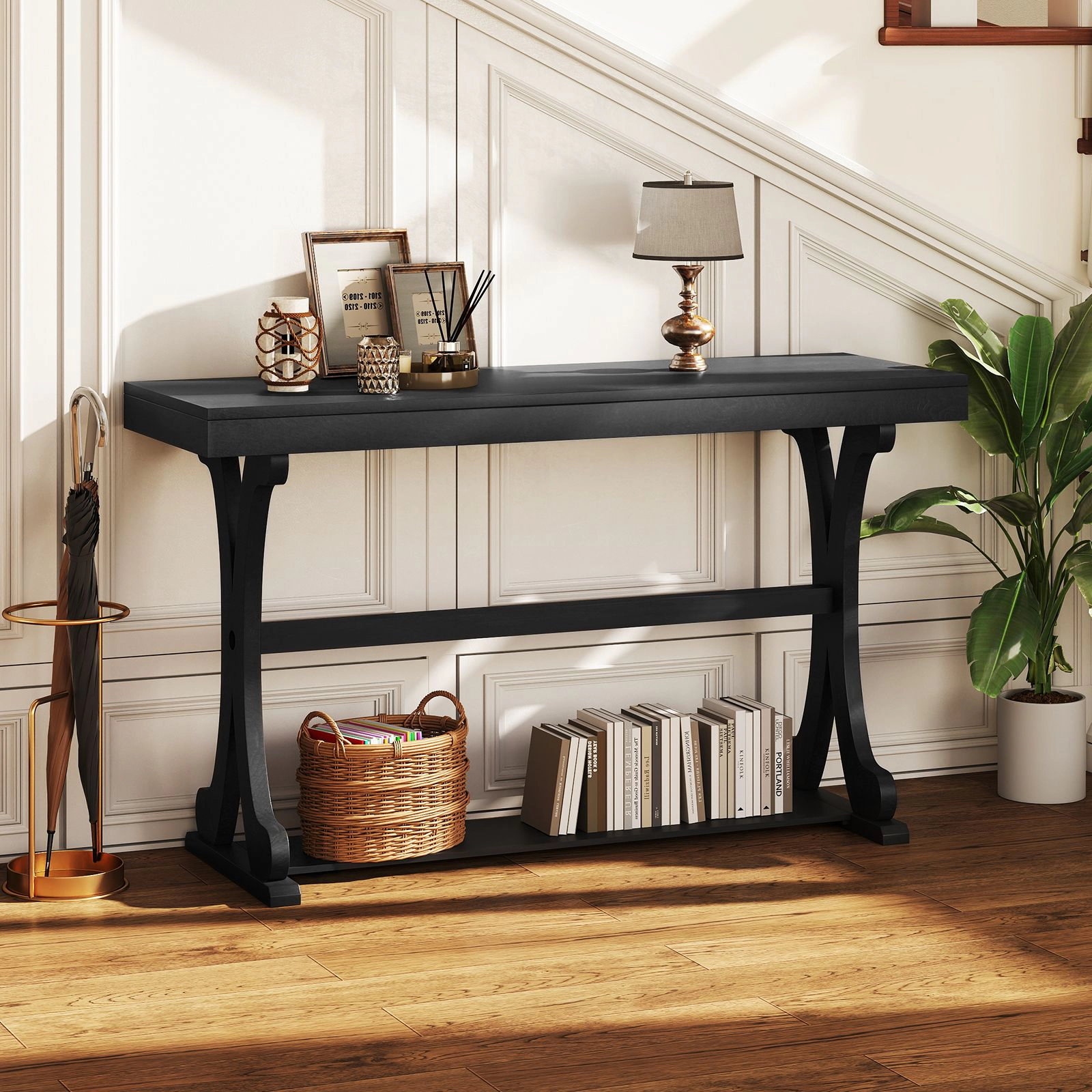 SlickBlue Narrow Behind Couch Table with Wooden Top and Adjustable Foot Pads