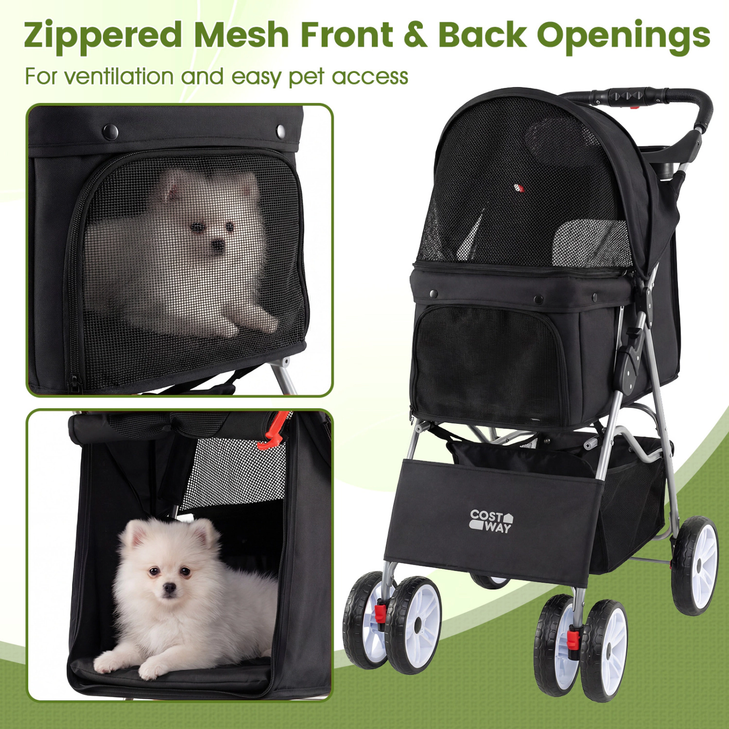 SUGIFT 31.5 x 40-in 33-lb Capacity Black 4-Wheel Lightweight Foldable Cat Dog Pet Stroller with Mesh Skylight