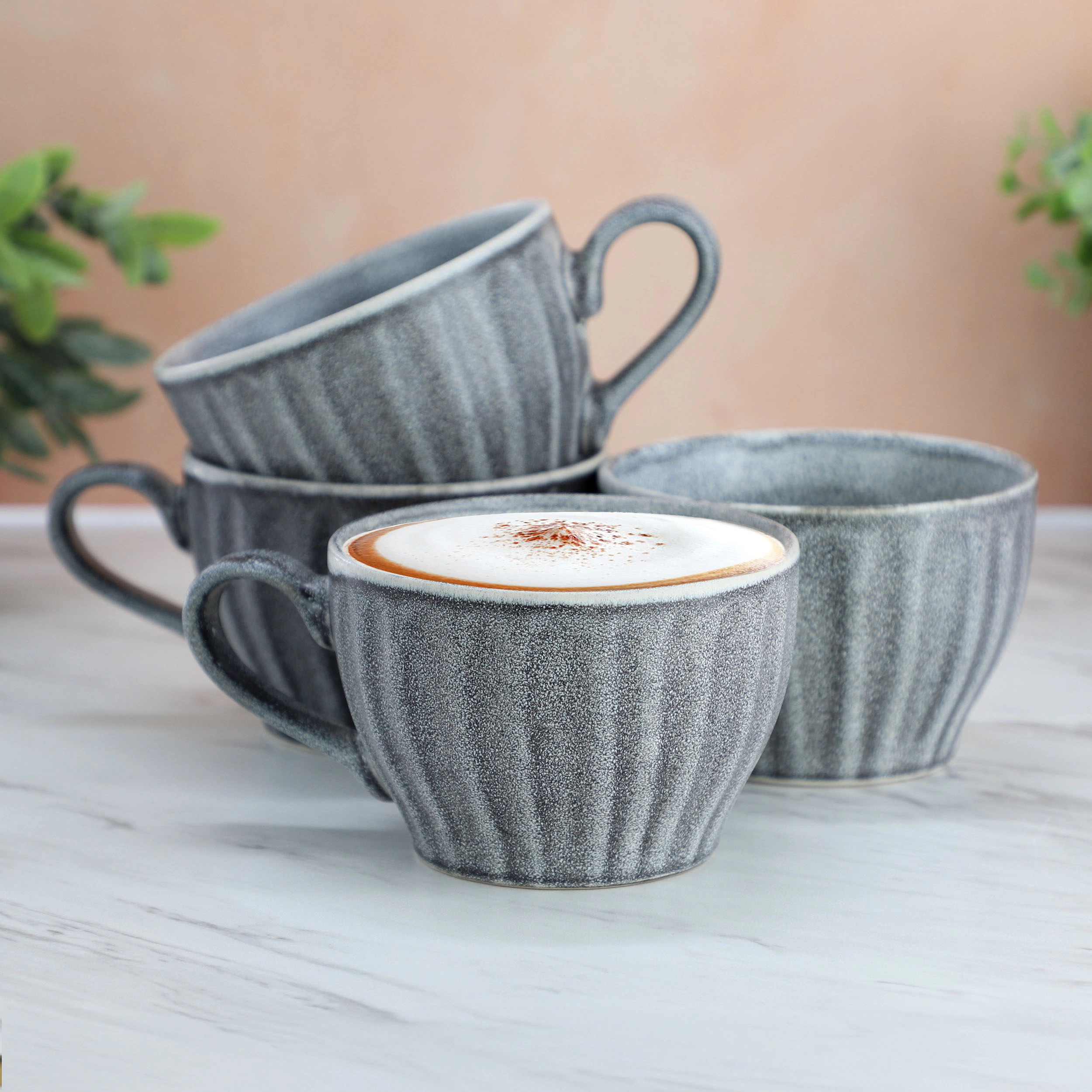 Gibson Homewares Reactive Glaze Stoneware Cups 4-Piece Set in Grey
