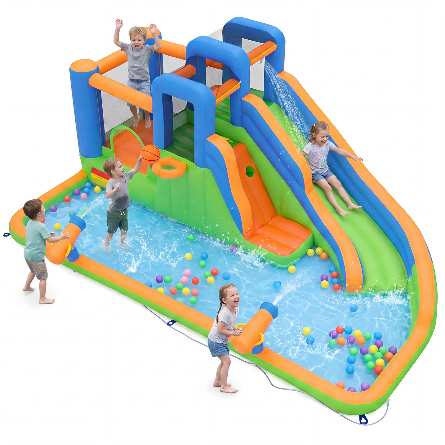 LJG Kids Inflatable Water Slide with Dual Climbing Walls and Blower Excluded