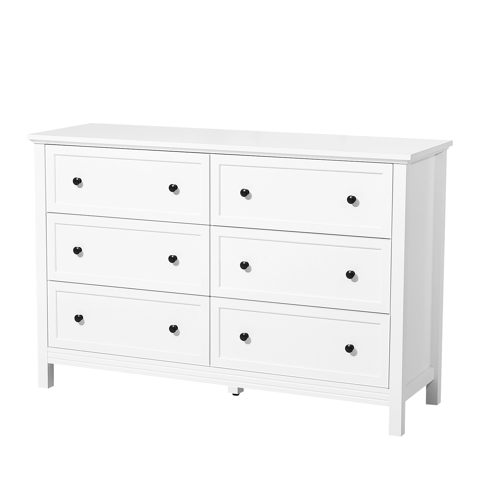 HONGGE 6-Drawer White Dresser & TV Stand with Anti-Tip Device, 150 lb Capacity Retro Minimalist Storage Chest