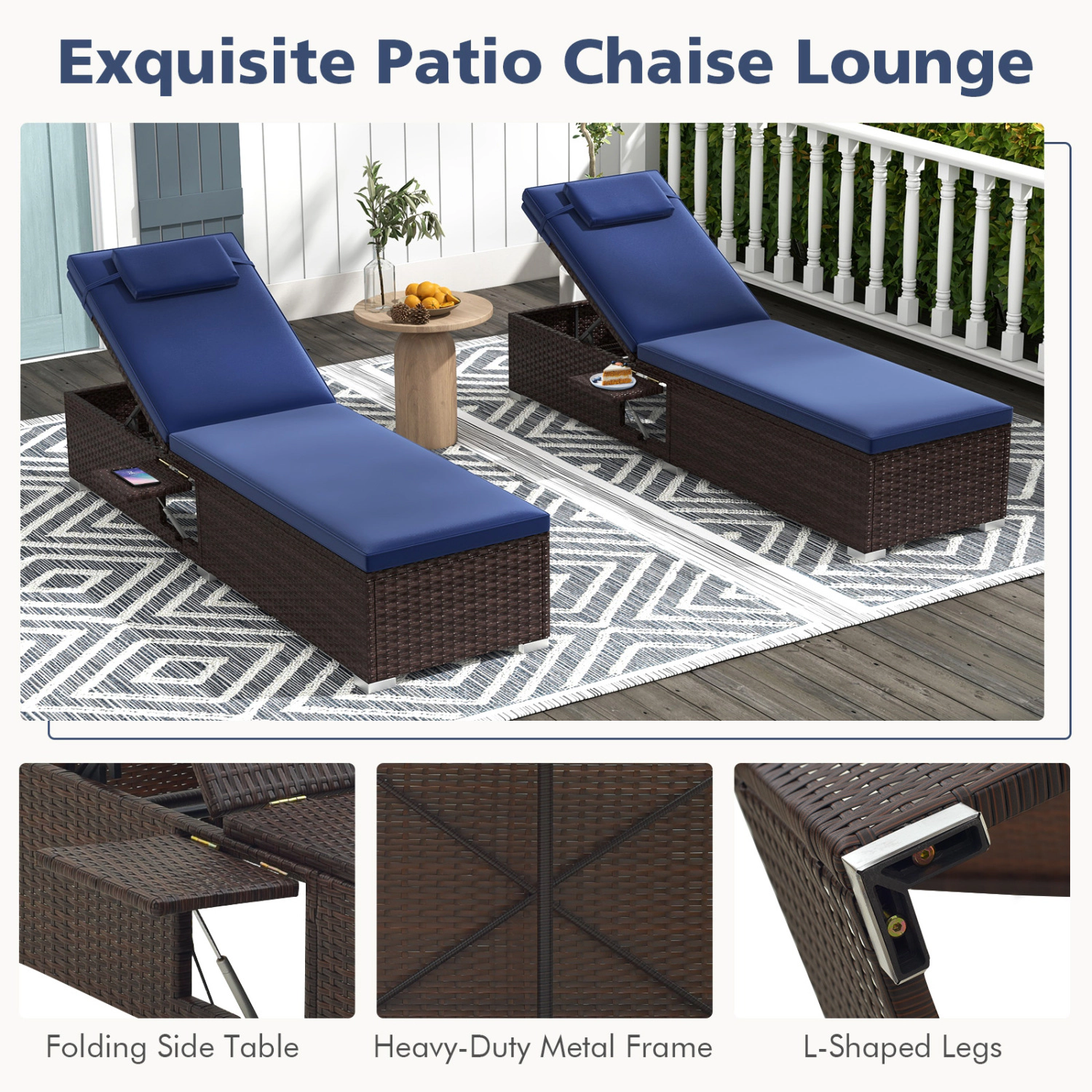 Hivvago Outdoor PE RattanChaise Lounge with 6-level Backrest