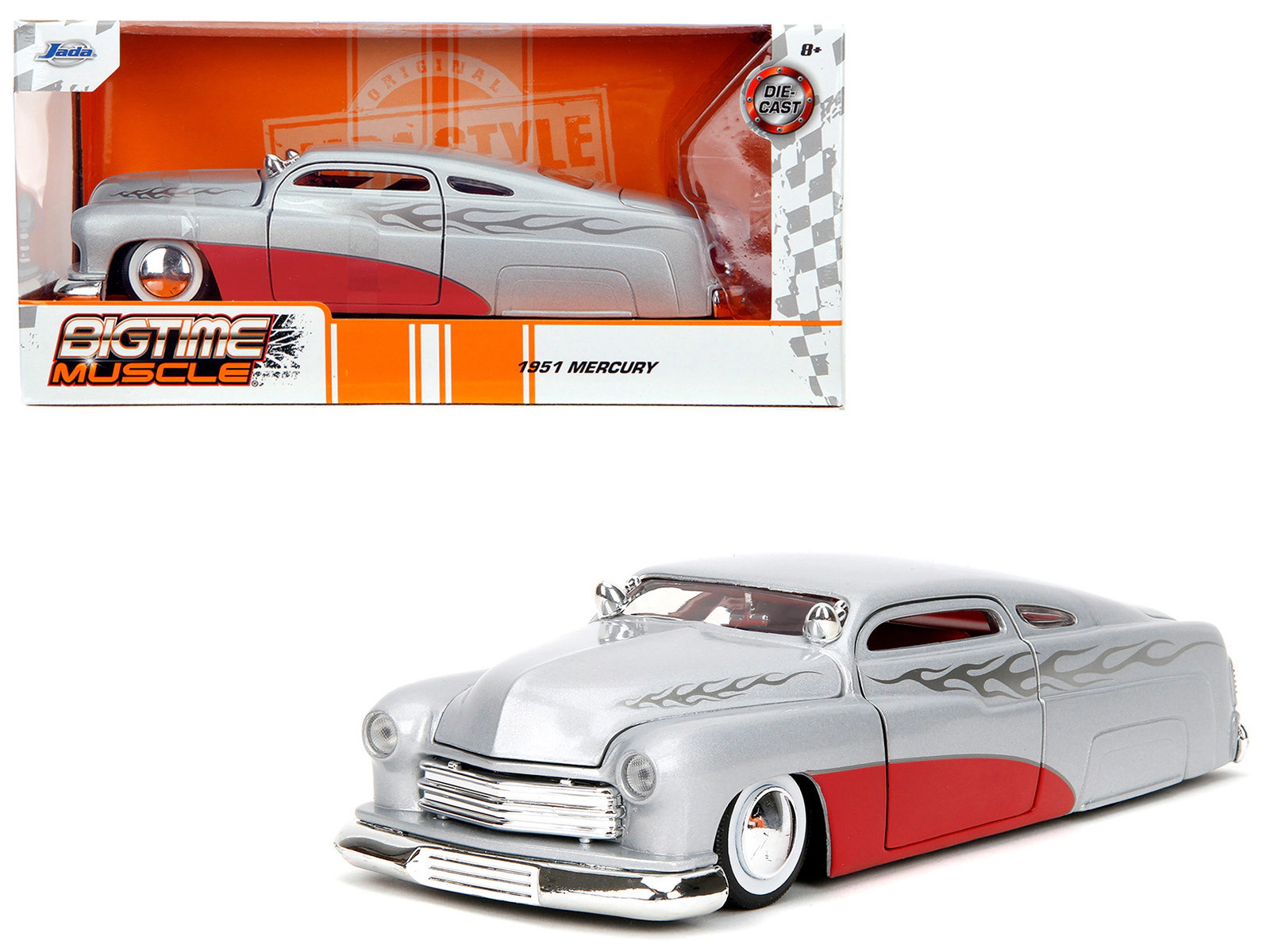 Jada 1951 Mercury Silver Metallic and Red with Flame Graphics and Red Interior "Bigtime Muscle" Series 1/24