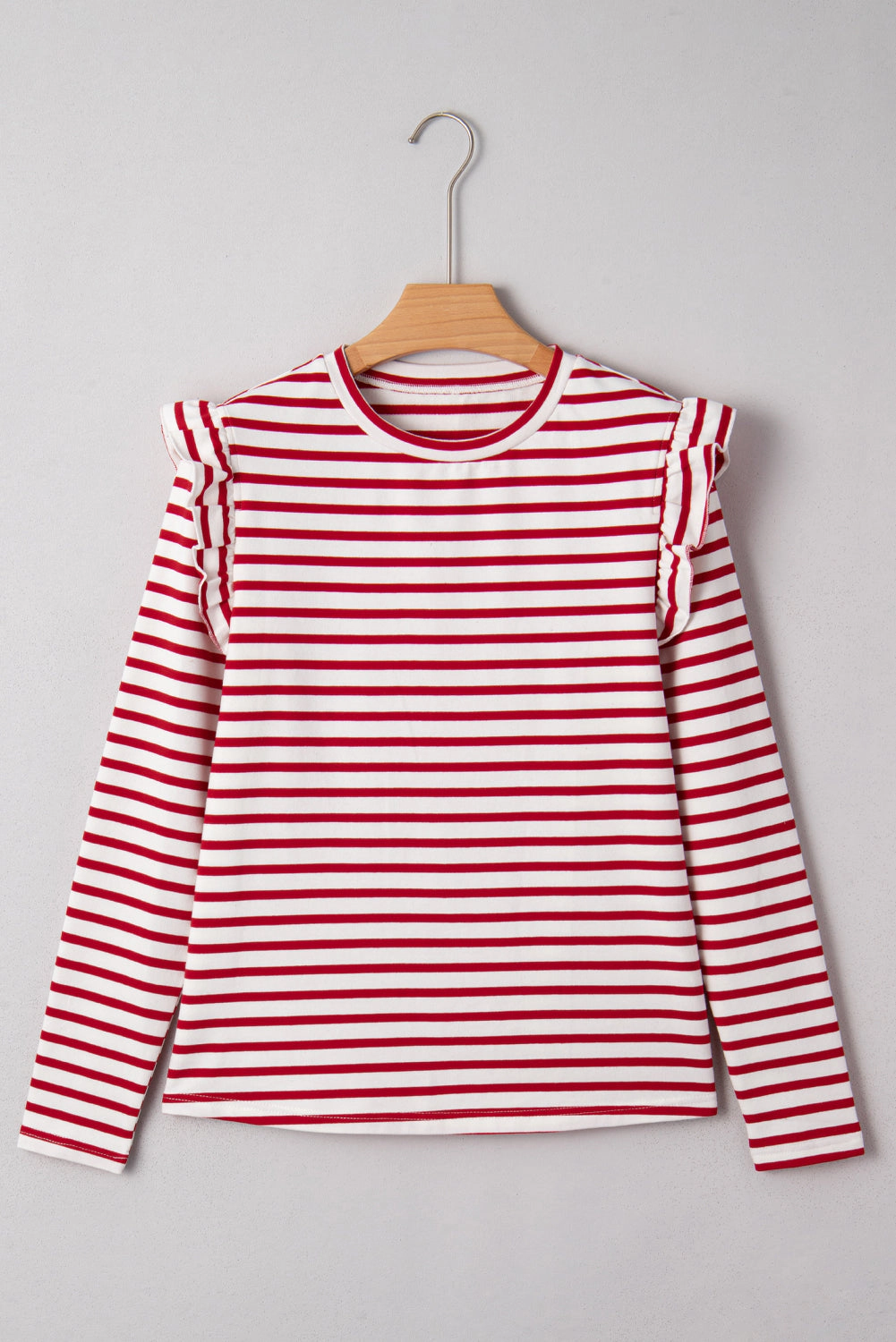 Threaded Pear Women's Meilani Stripe Ruffle Trim Long Sleeve Top