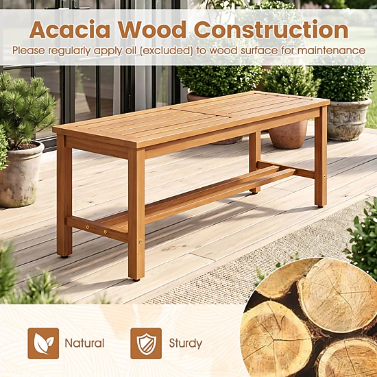 SUGIFT Set of 2 40-Inch Natural Acacia Wood Outdoor Benches