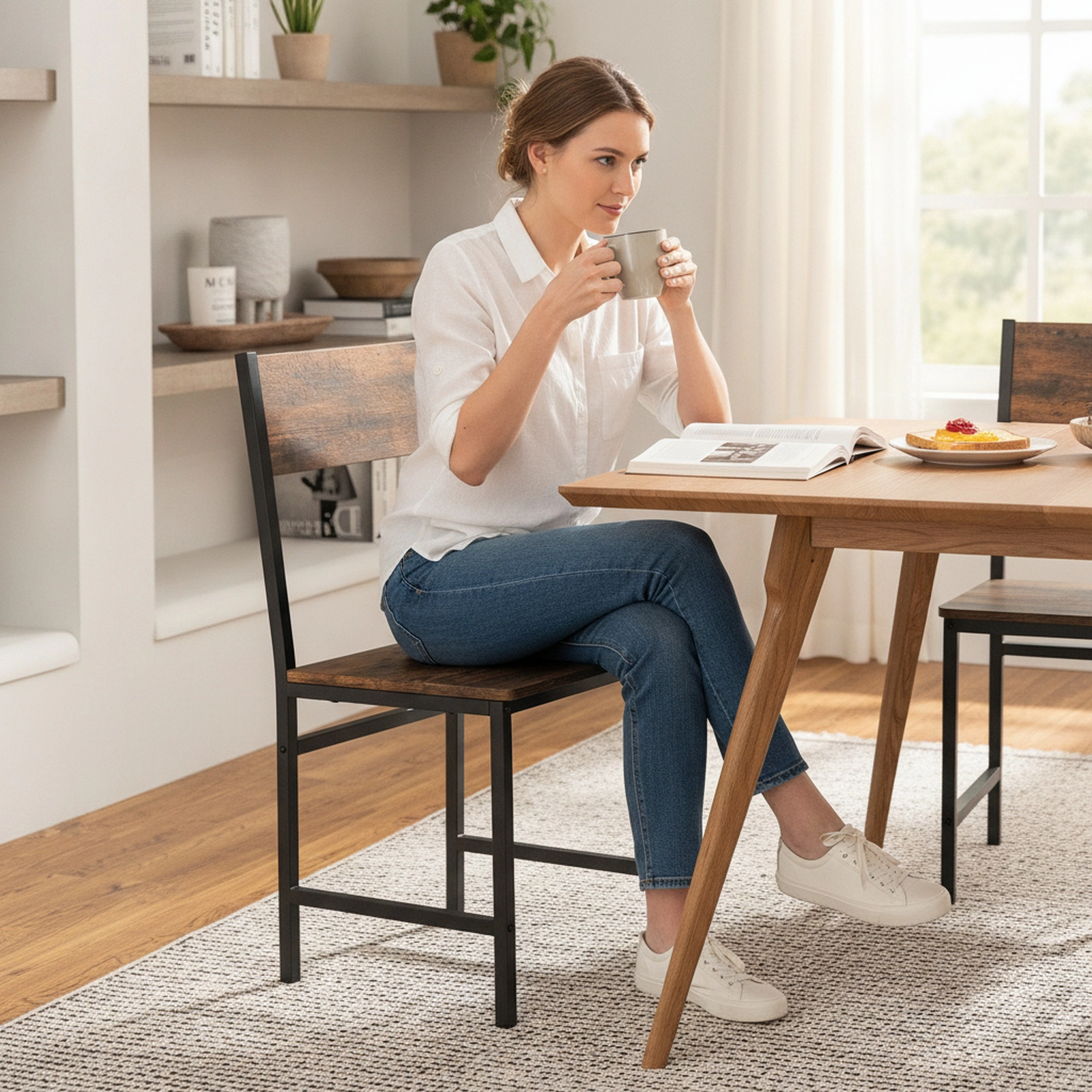 SUGIFT Industrial Kitchen Side Chairs, Set of 2, Rustic Brown