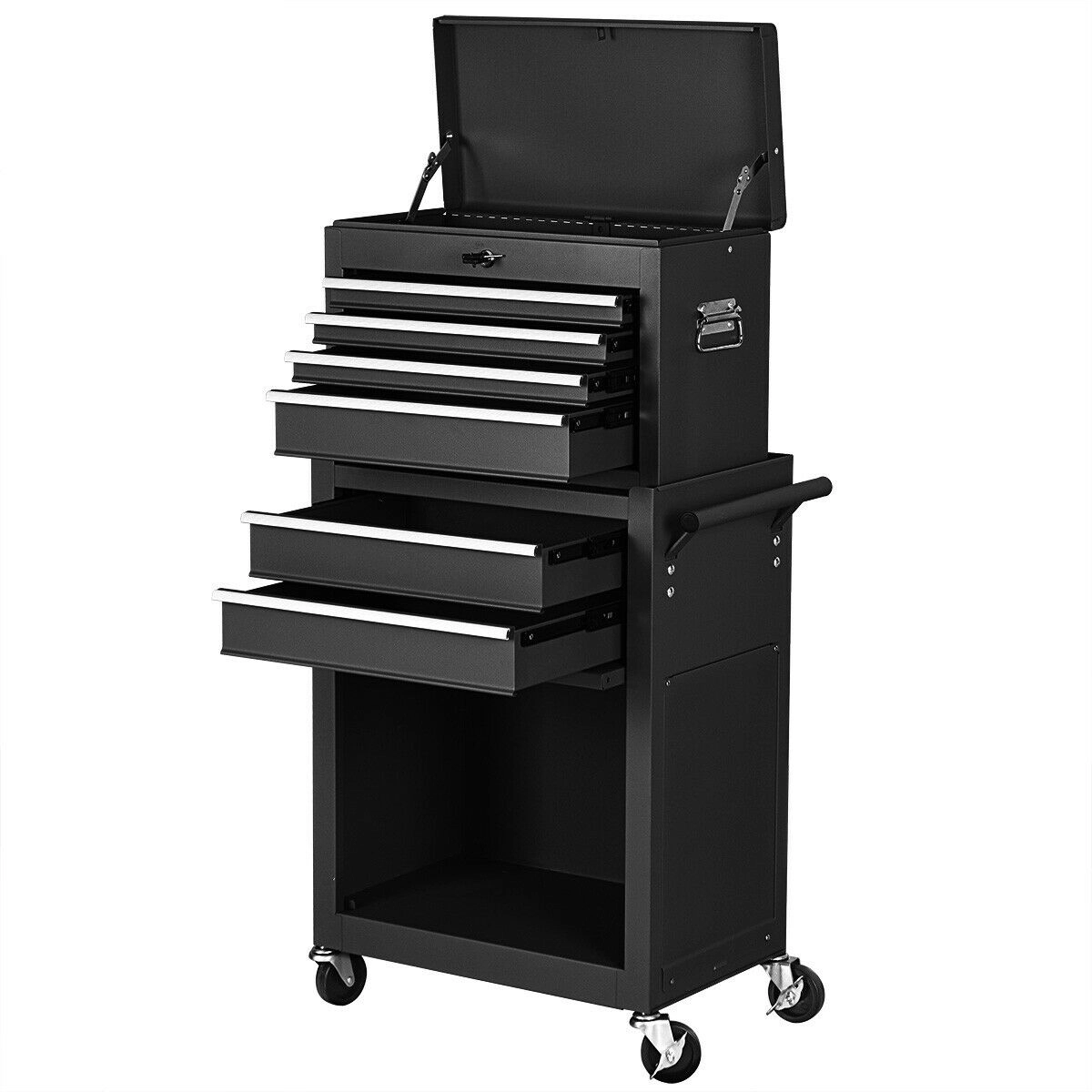 SUGIFT Detachable 2-Piece Rolling Tool Chest and Cabinet with Ball-Bearing Drawers Lock and 4 Hooks