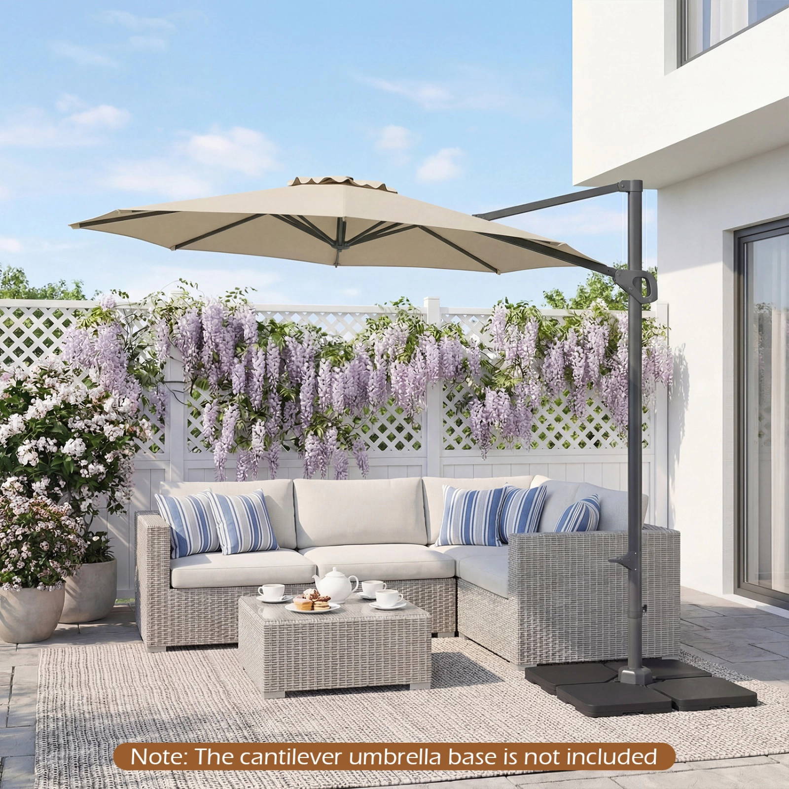 SUGIFT Beige 10 ft Cantilever Patio Umbrella with 6-Position Tilt and 7.2 ft Rim Height