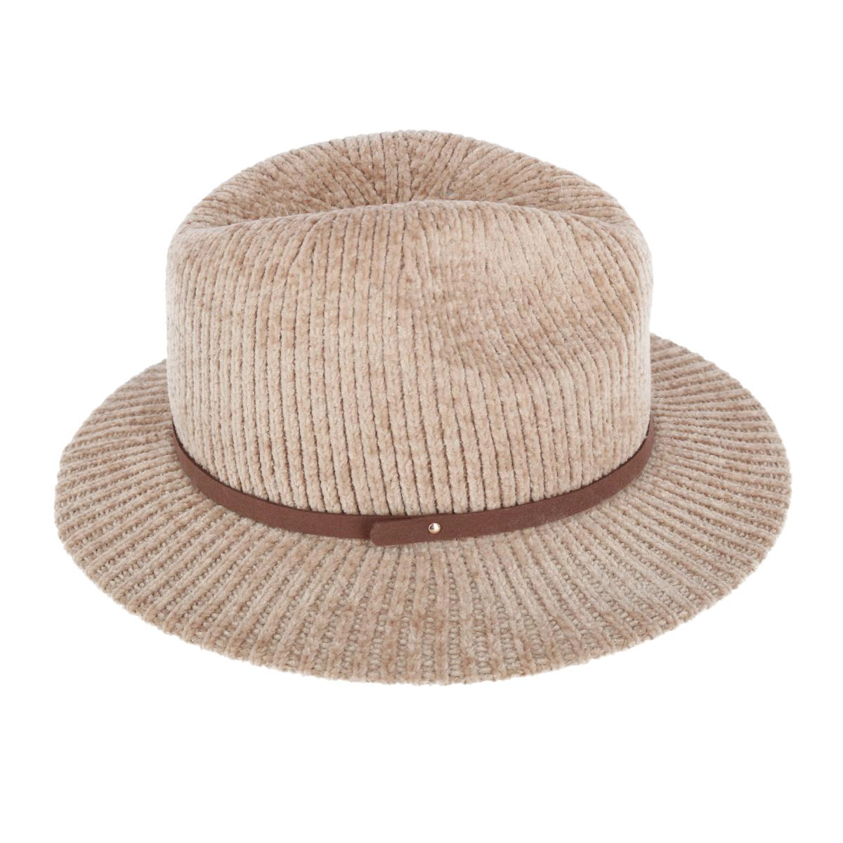 CTM Women's Chenille Ribbed Knit Fedora with Hatband