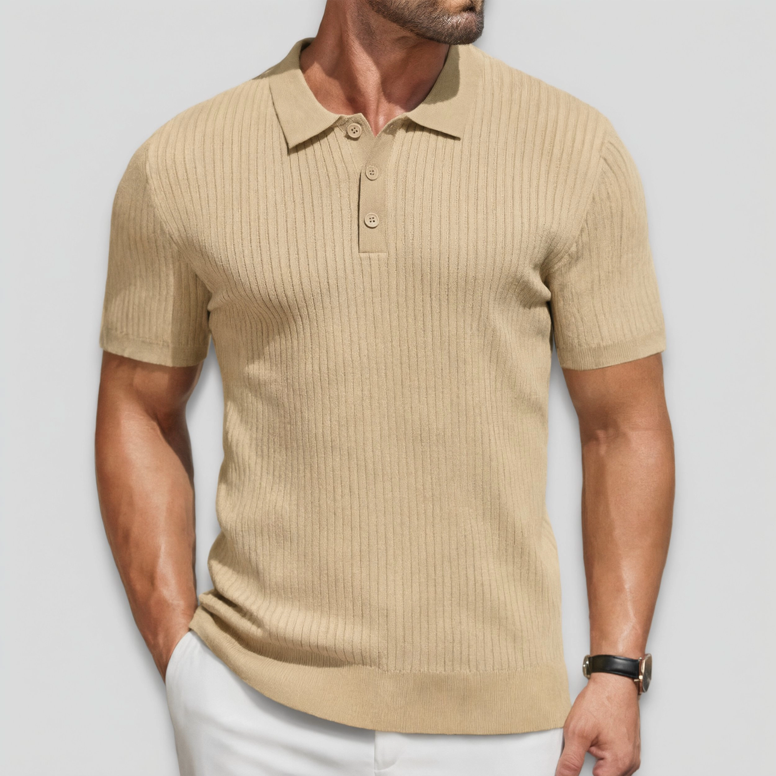COOFANDY Men's Regular Fit Ribbed Knit Short Sleeve Polo Shirt