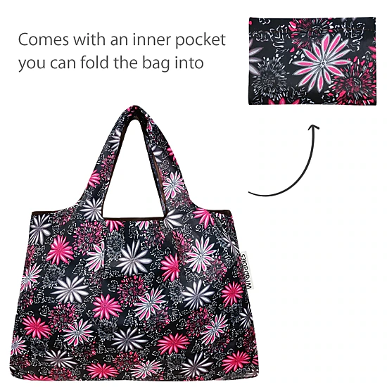 Wrapables LS Nylon Reusable Shopping Bags for Groceries (set of 2), Pink in Bloom