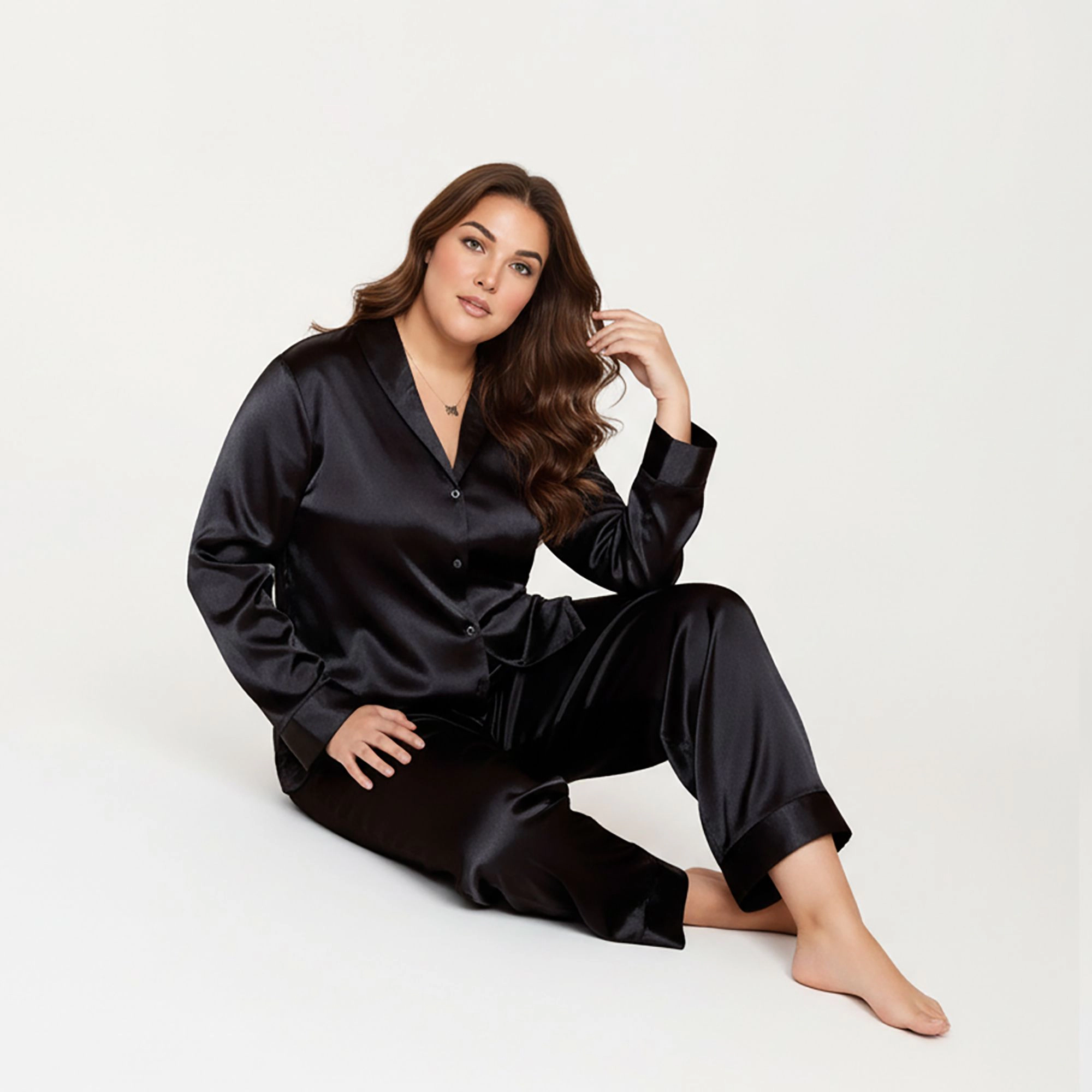 Anna-Kaci Women's Plus 2-Piece Satin Pajama Set with Relaxed Button Front Top and Wide Leg Pants
