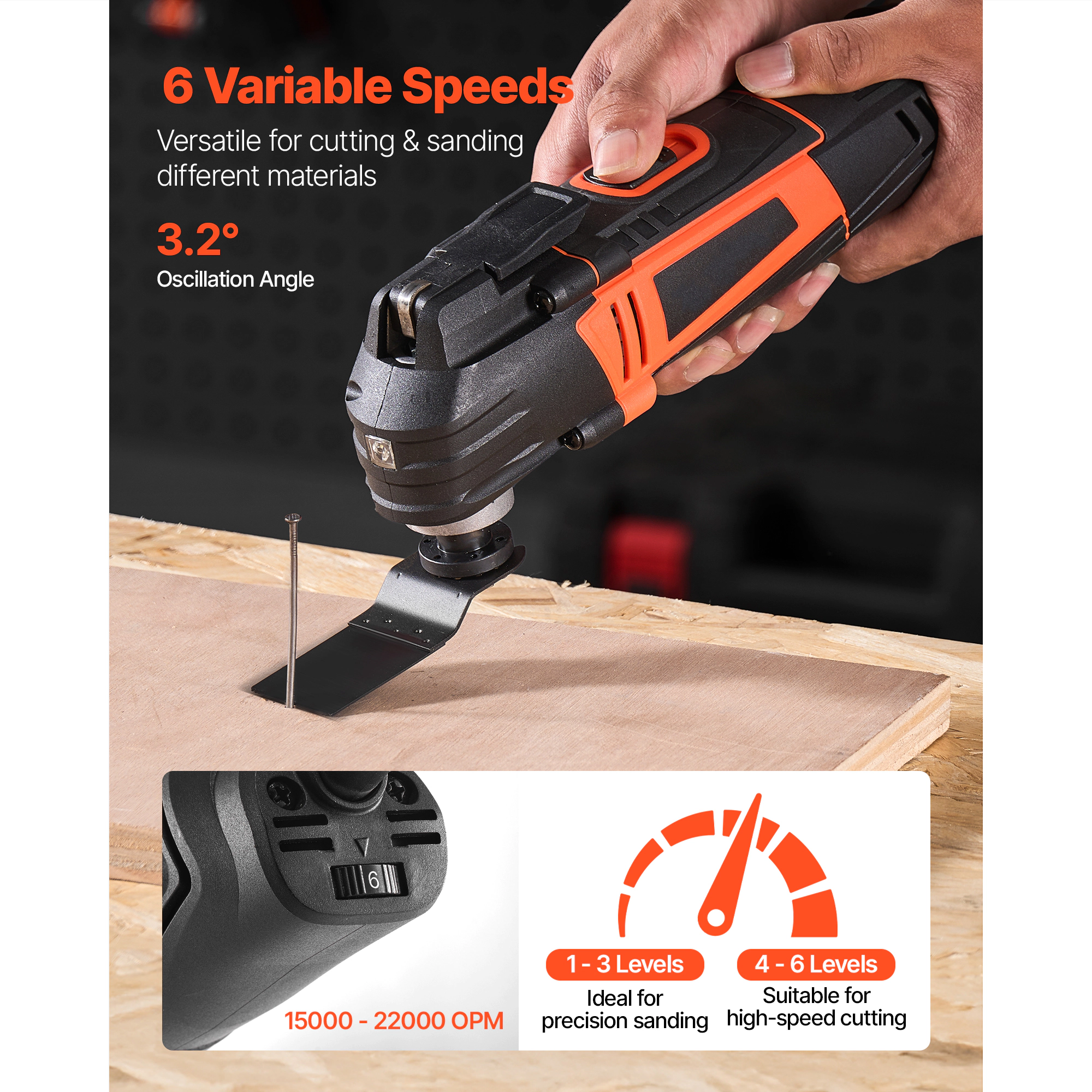 HONGGE Multitool Oscillating Tool Oscillating Multi Tool Corded with OPM Oscillating Angle Saw Accessories Tool