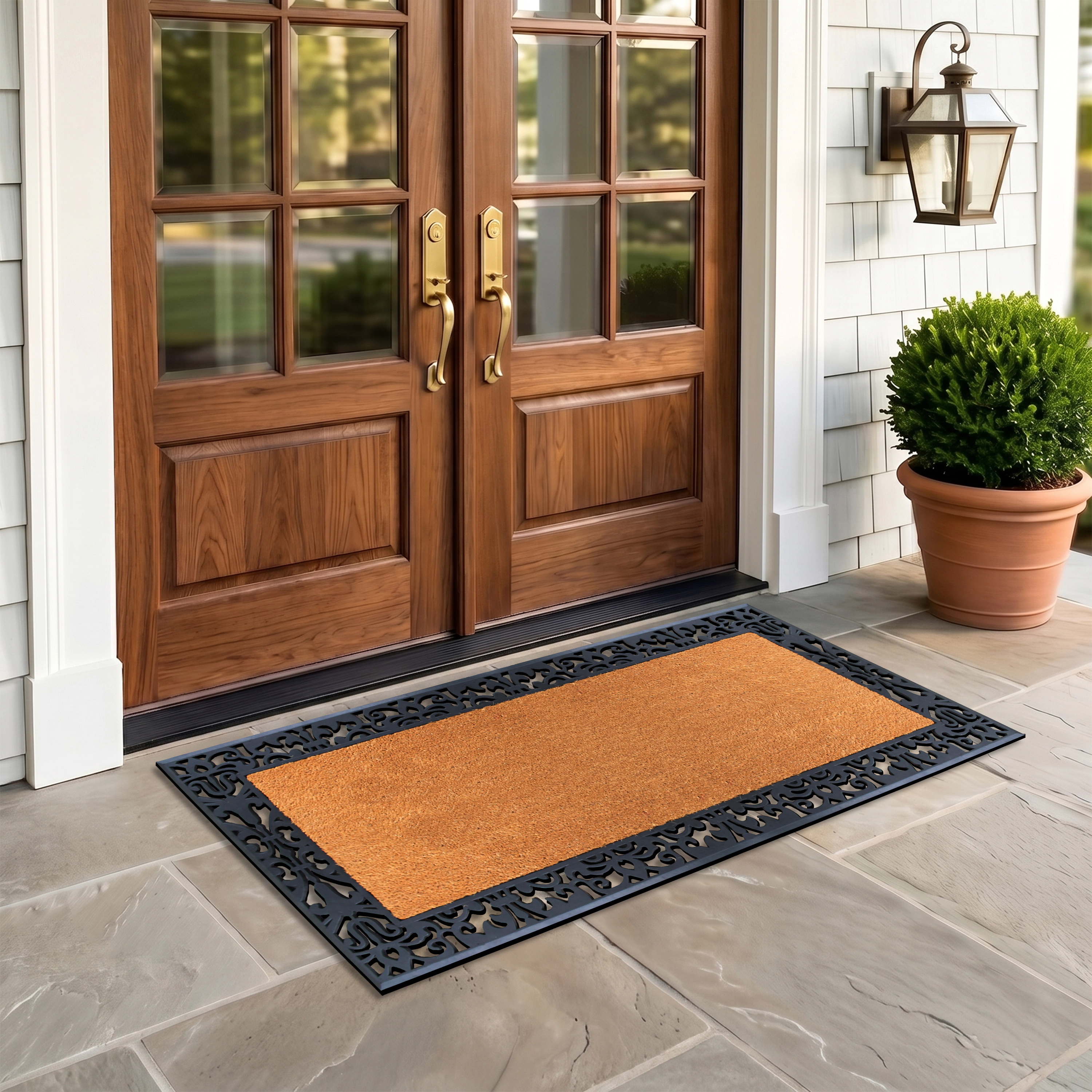 A1HC Coir and Rubber Door Mat 30x60 Inches Anti-Shed Fade-Resistant Heavy Duty Paisley Border Black